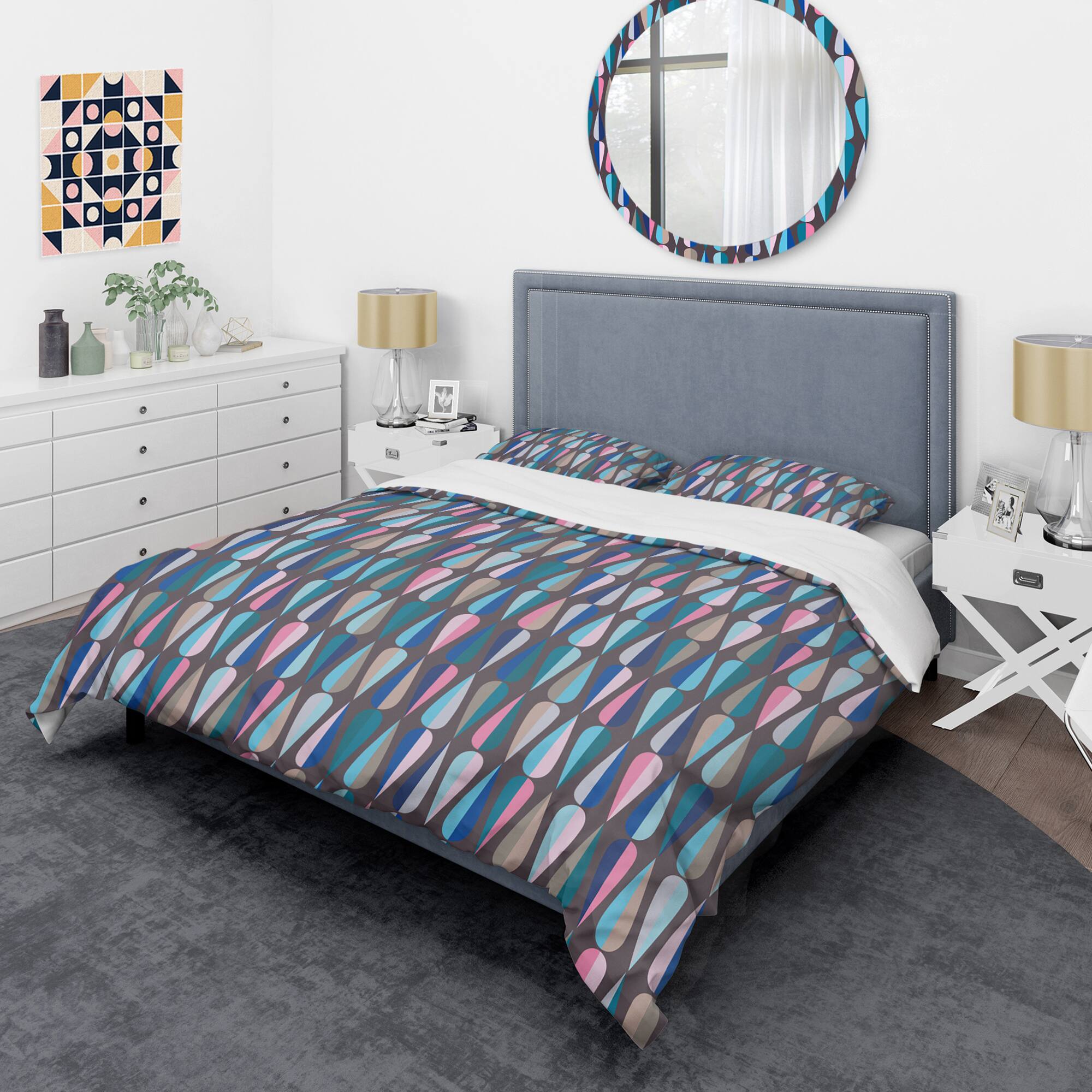 Designart 'Retro Abstract Drops VIII' Mid-Century Duvet Cover Set