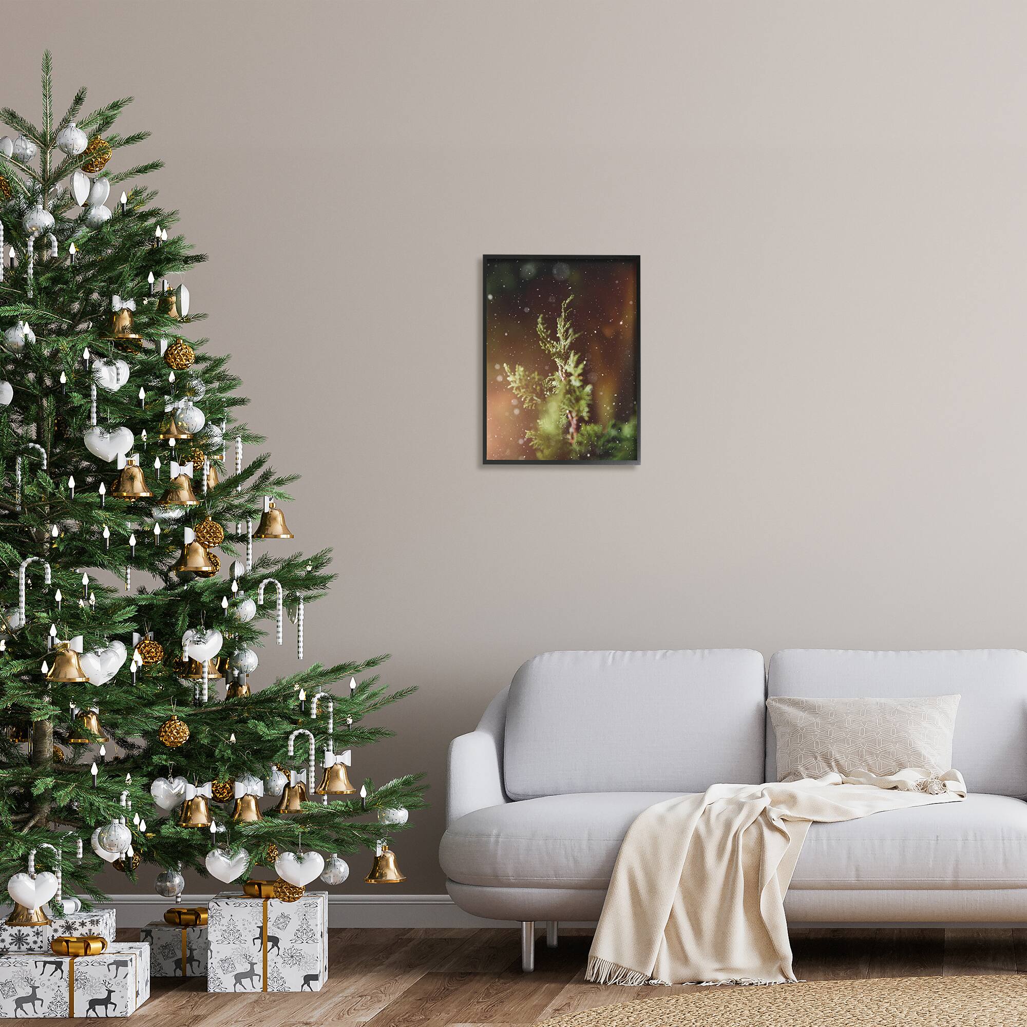 Stupell Industries Winter Snowfall Night Pine Tree Framed Giclee Art