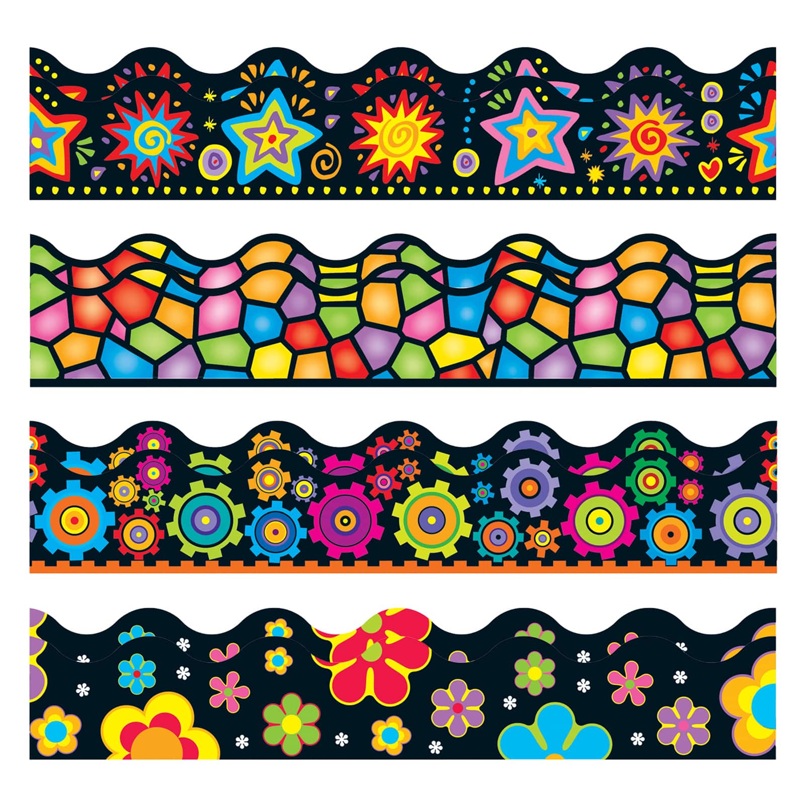 Trend Enterprises® Terrific Trimmers® Brights on Black Border Variety Pack, 312ft.