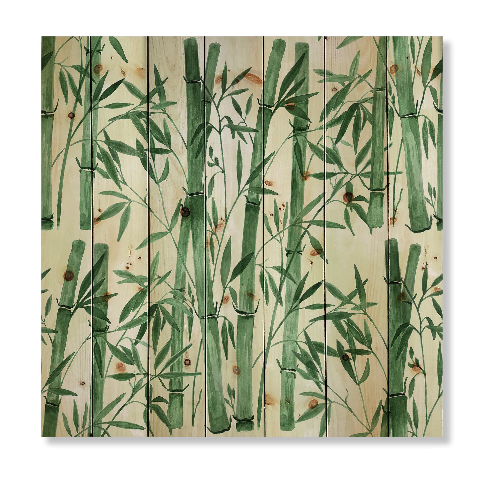 Designart - Bamboo Branches In The Forest I - Tropical Print on Natural Pine Wood