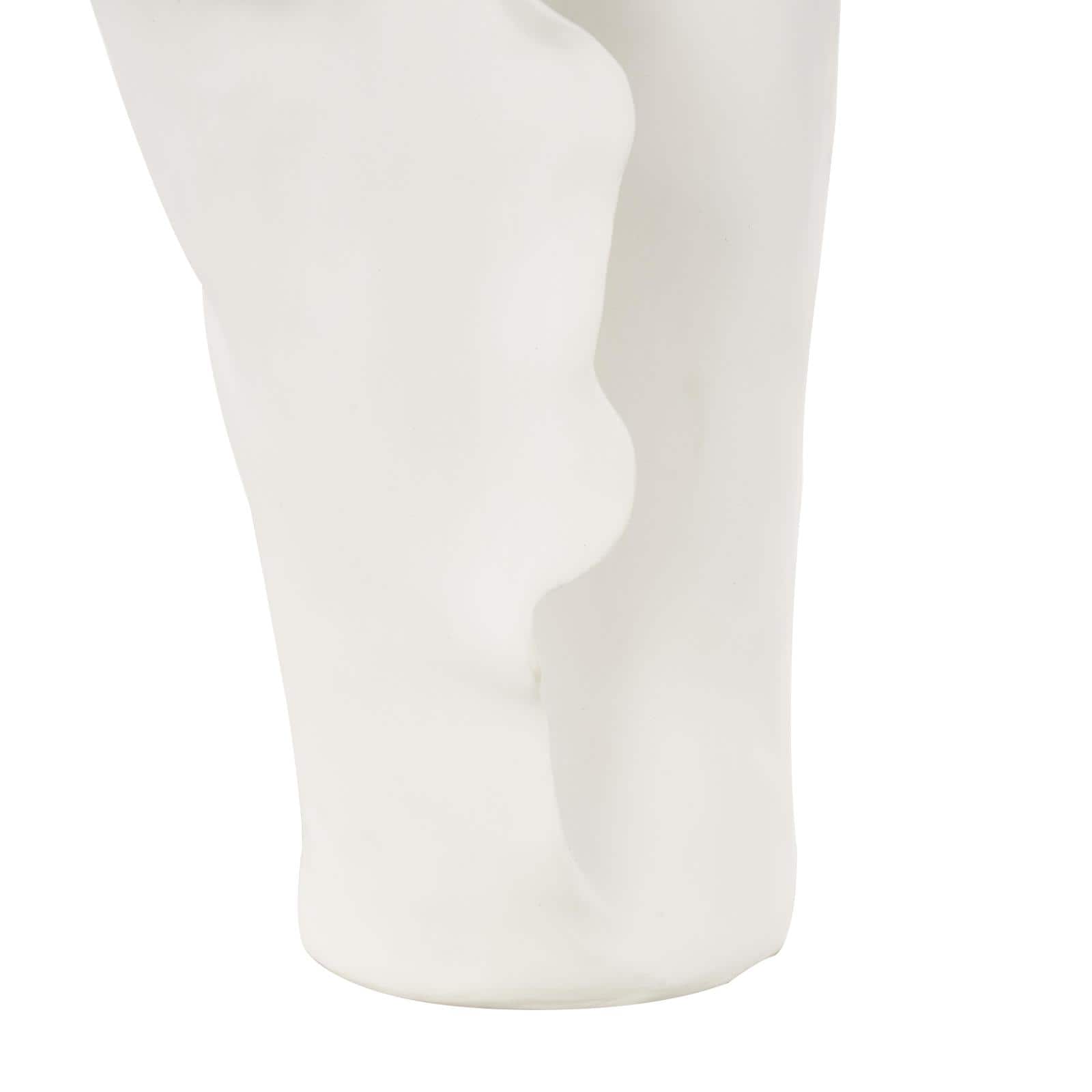 15.75" White Ceramic Abstract Floral Vase with Wavy Folded Rim