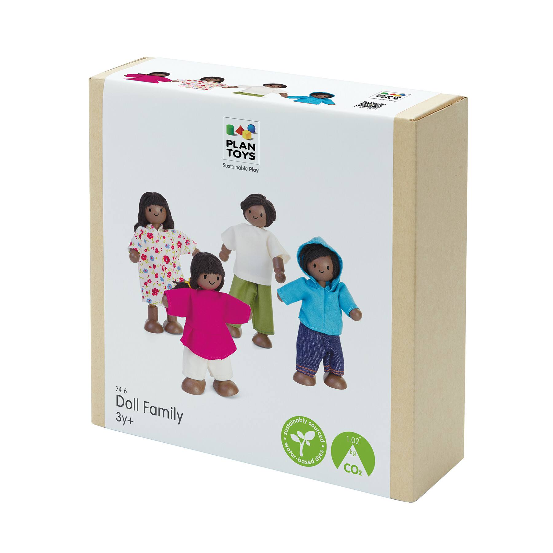 PlanToys Dark Skin Tone Wood Doll Family Set