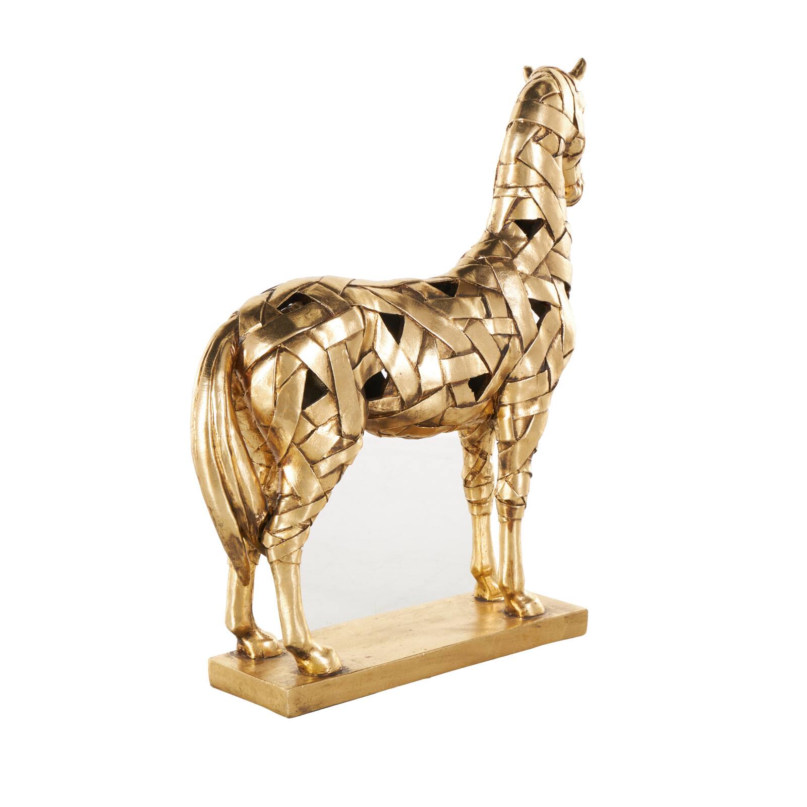 13.75" Gold Resin Wrapped Horse Sculpture with Rectangular Base