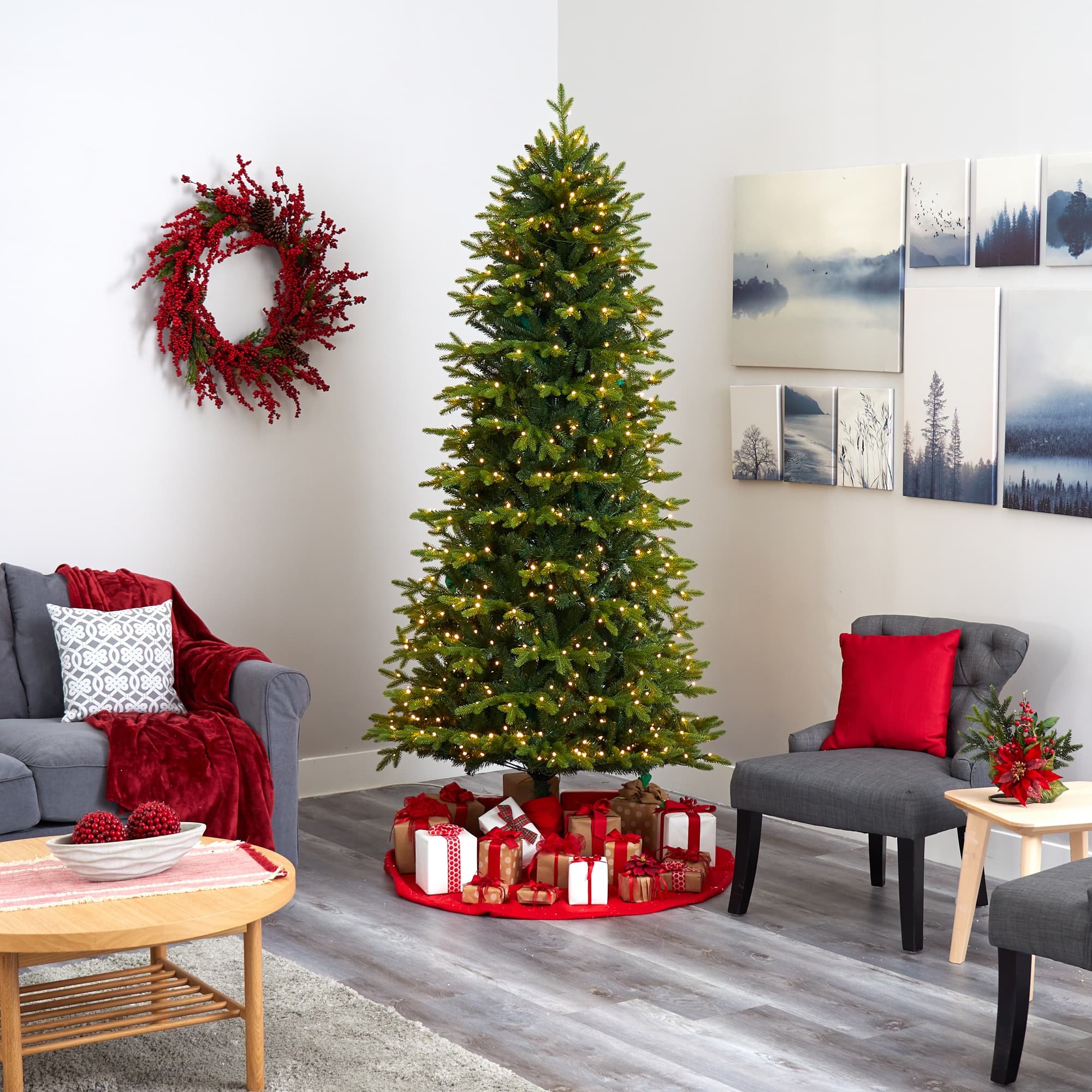 7.5ft. Pre-Lit Belgium Fir Artificial Christmas Tree, Clear LED Lights