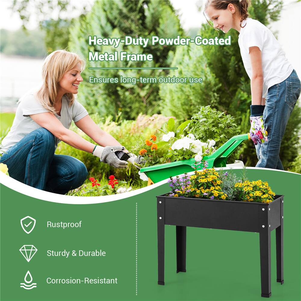 Costway 24" Metal Elevated Raised Garden Bed Planter with Legs & Drainage Hole
