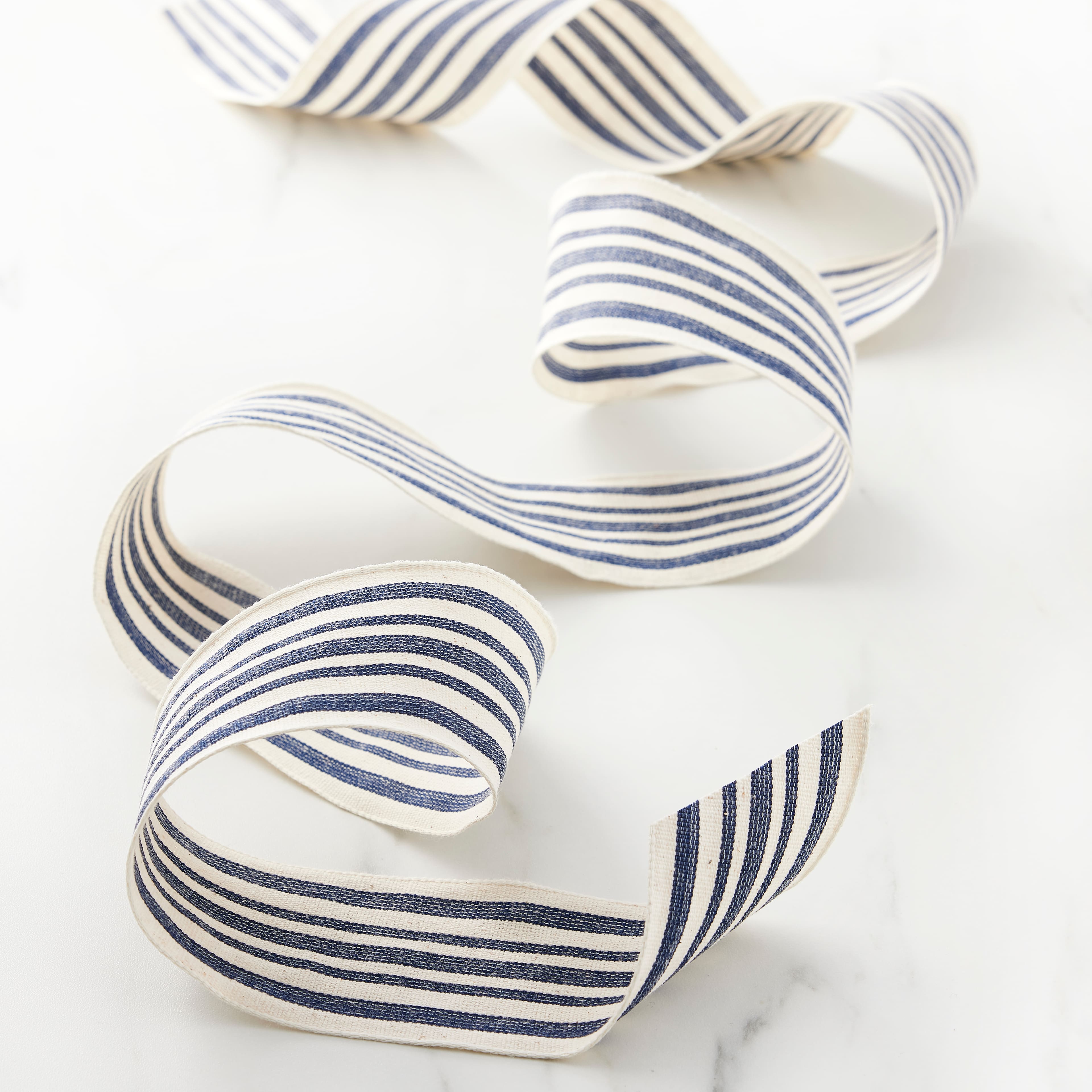 2.5" x 25ft. Faux Cotton Wired Striped Ribbon by Celebrate It™ Décor