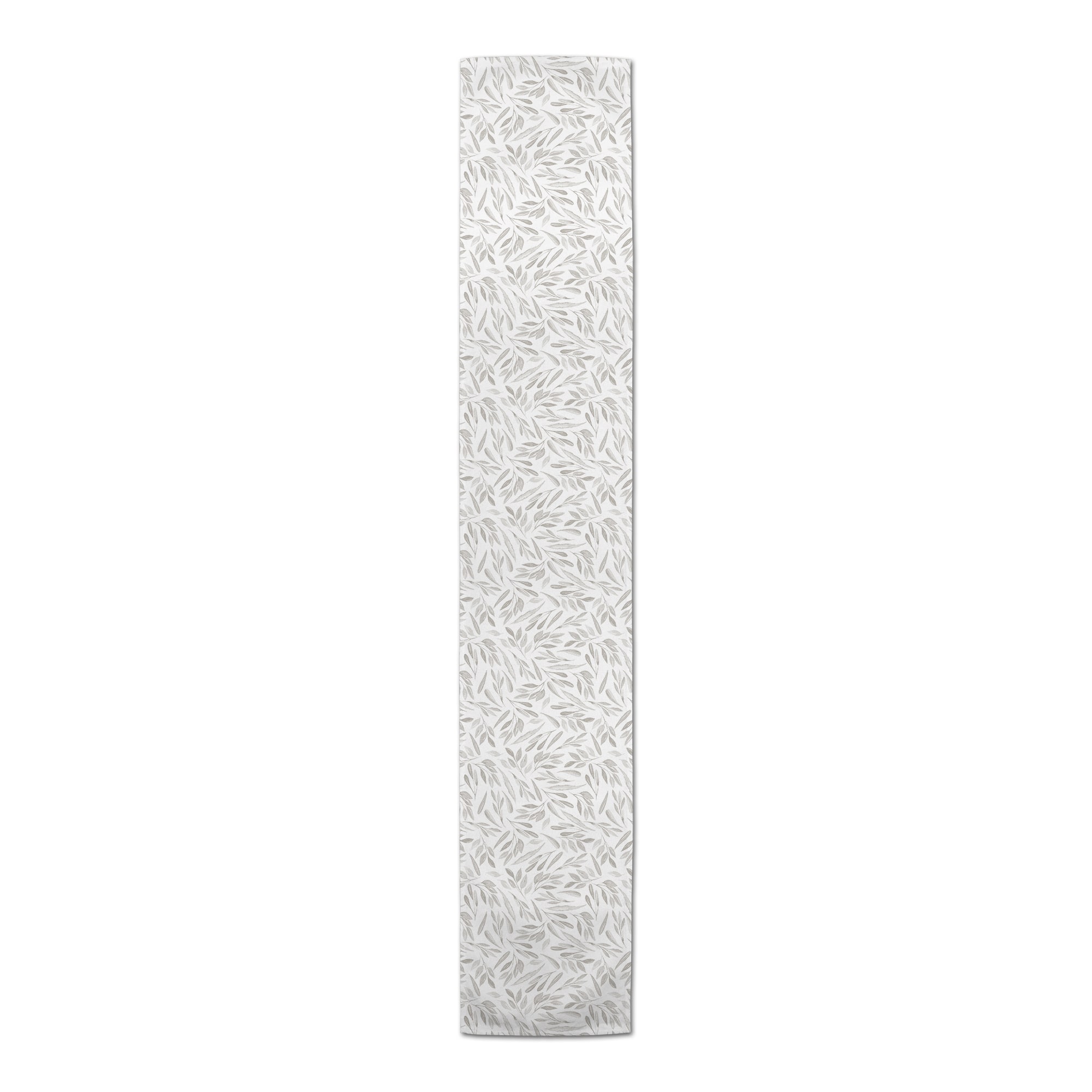90" Soft Gray Leaves Cotton Twill Table Runner