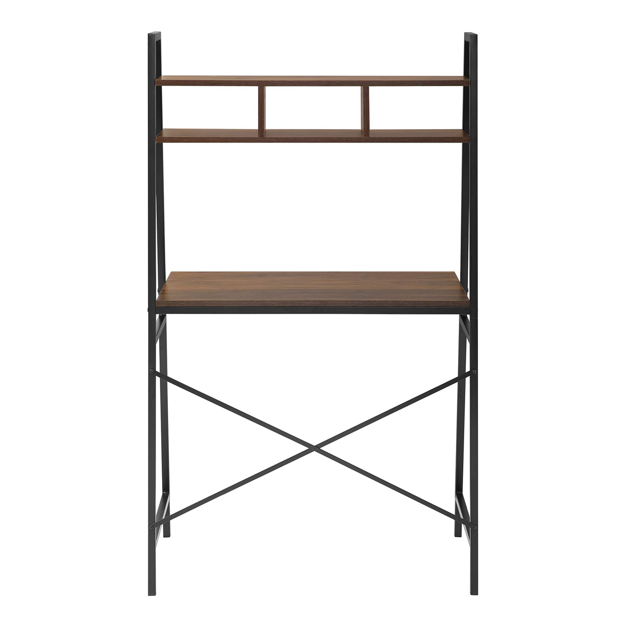 Walker Edison 56" Dark Walnut Industrial Ladder Desk with Storage