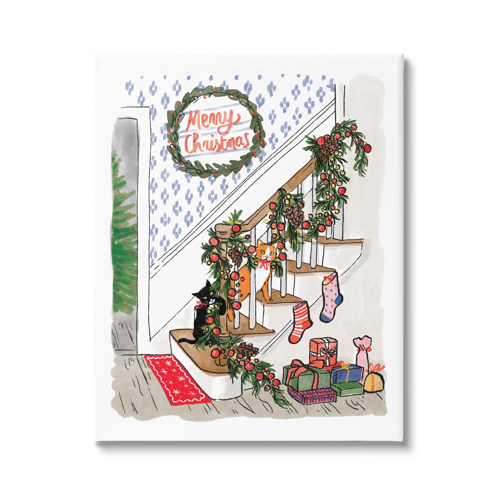 Stupell Industries Merry Christmas Holiday Stairway Canvas Wall Art