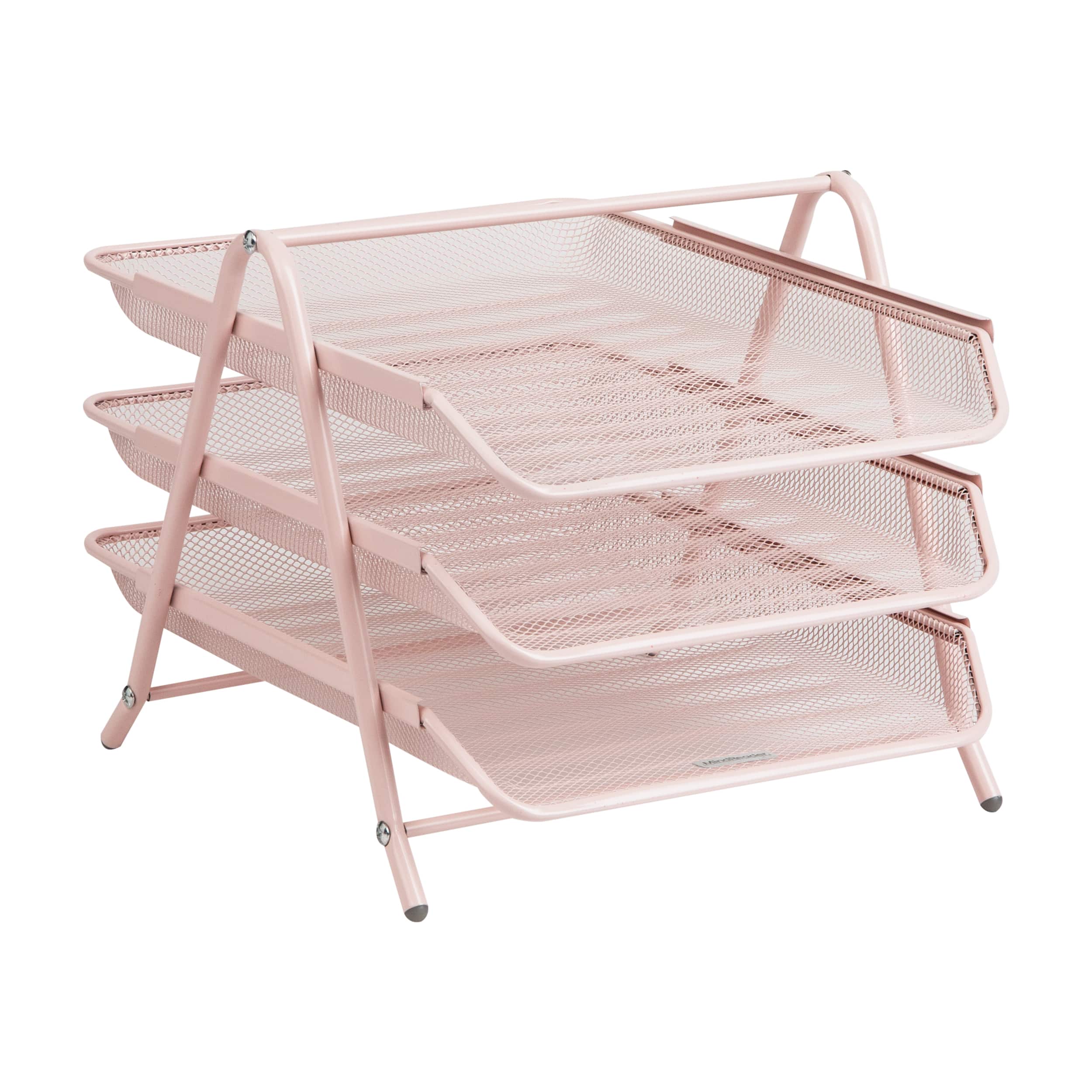 Mind Reader 3-Tier Paper Tray, Desktop Organizer, File Storage, Workspace, Office, Metal Mesh, 11.75"L x 13.75"W x 10"H, Pink