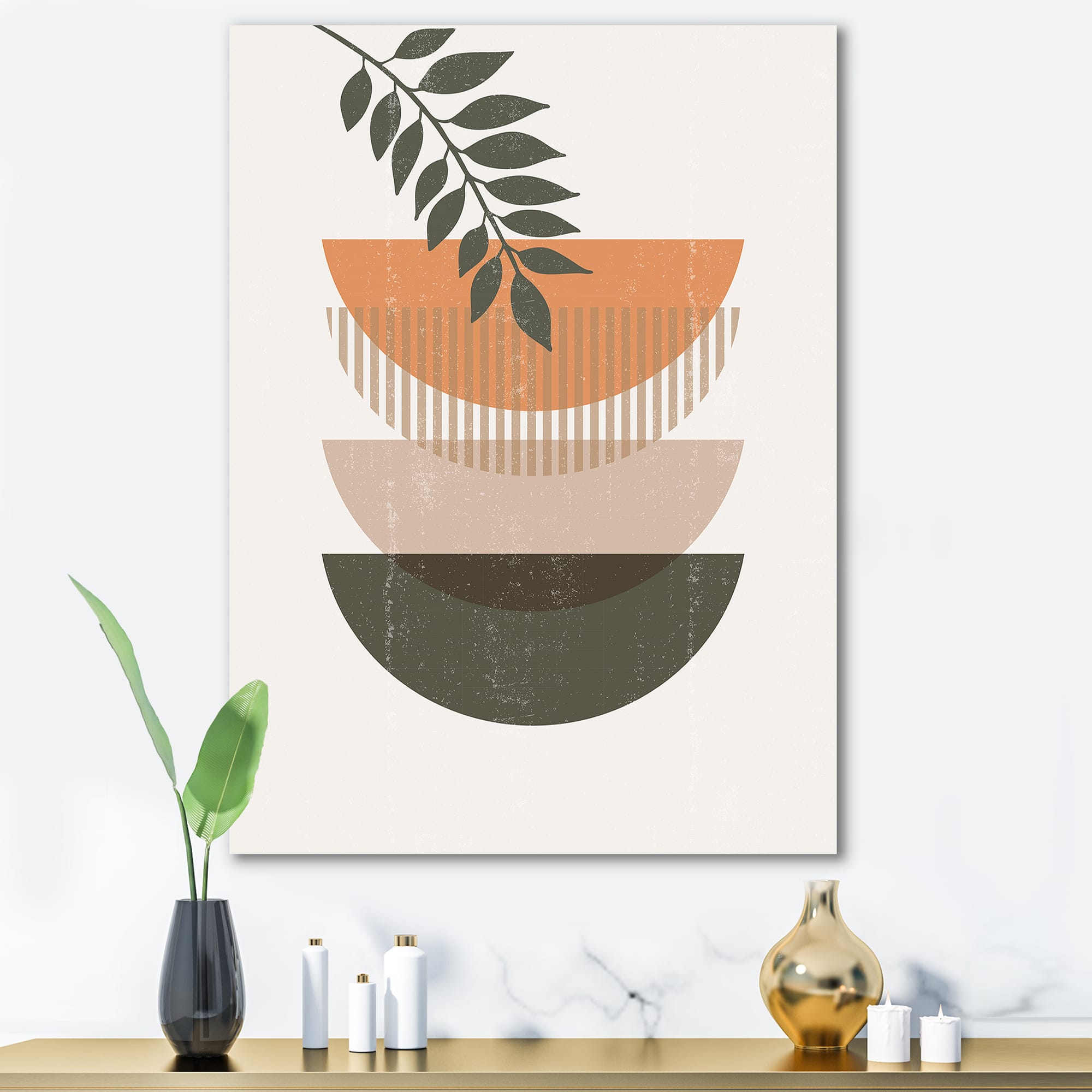 Designart - Abstract Geometrical Sun and Moon With Leaf II