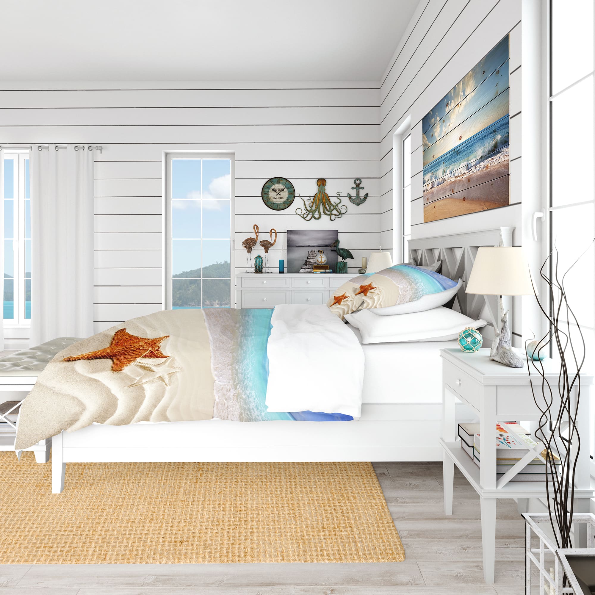 Designart 'Brown Starfish on Caribbean Beach' Beach Bedding Set