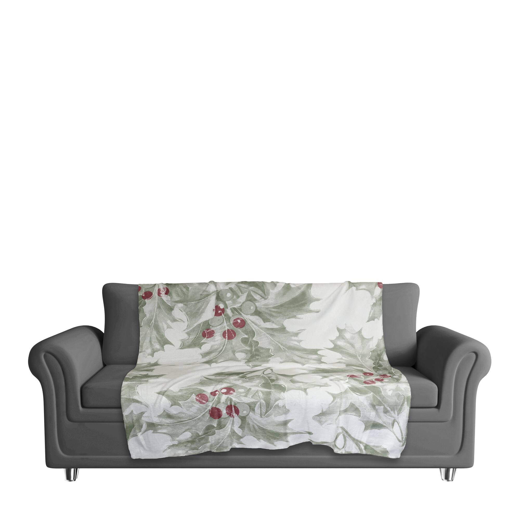 Holly Berry Leaves 50x60 Sherpa Fleece Blanket