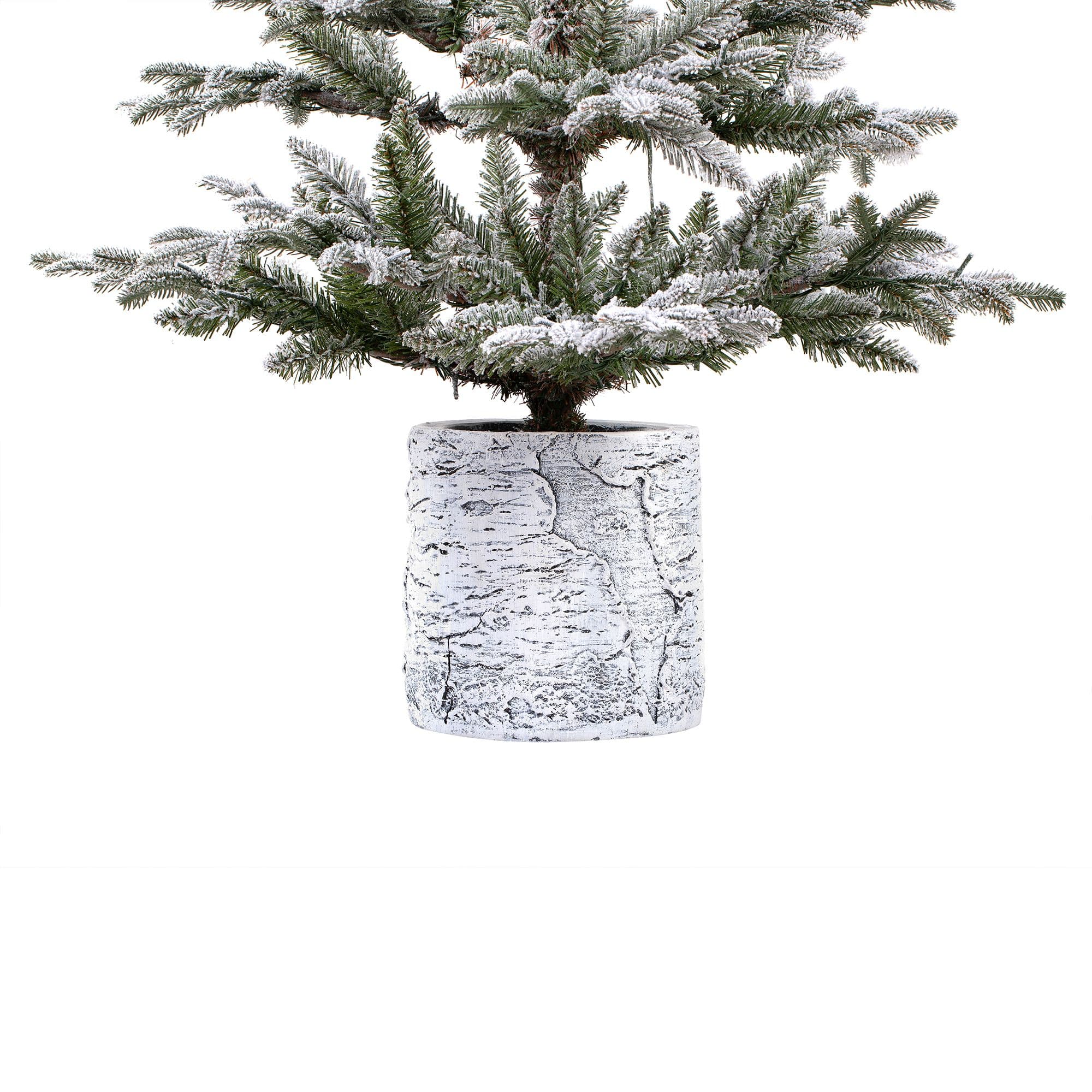 5ft. Pre-Lit Flocked Timberland Fir Artificial Potted Christmas Tree, Warm White LED Lights