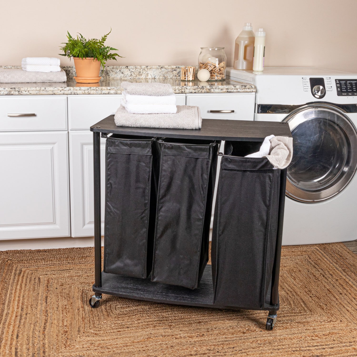 Household Essentials 3-Bag Laundry Sorter with Laminate Shelving