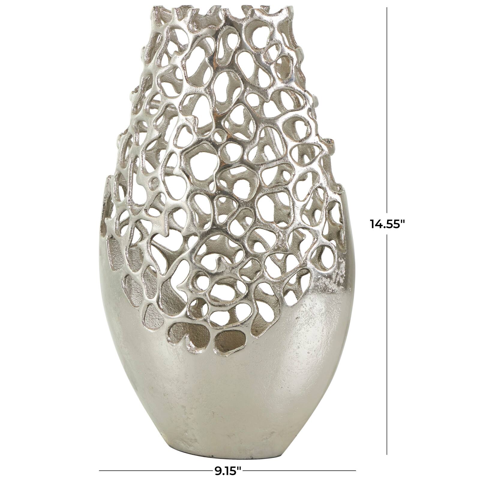 15" Silver Aluminum Vase with Freeform Open Lattice