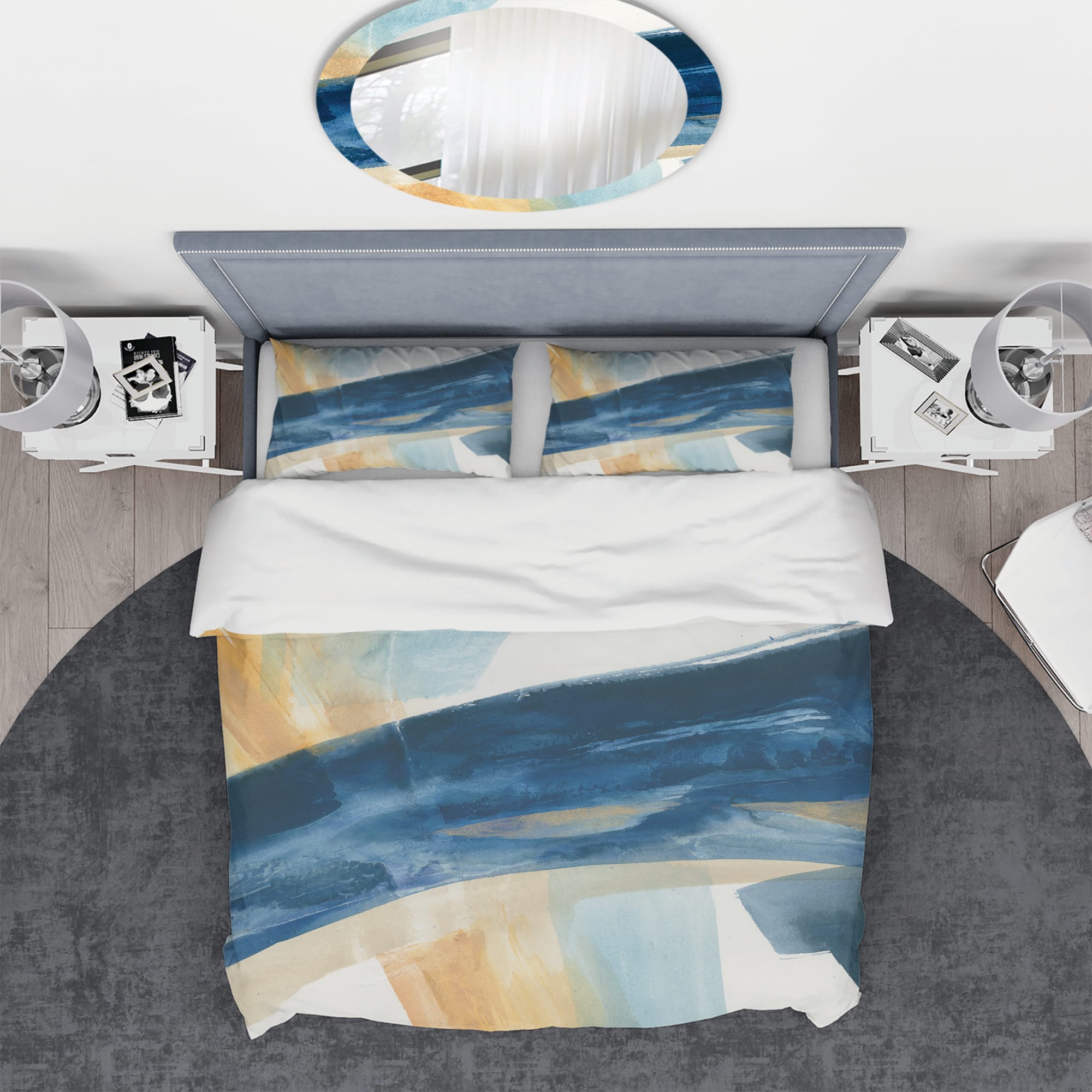 Designart 'Indigo Panel I' Geometric Bedding Set