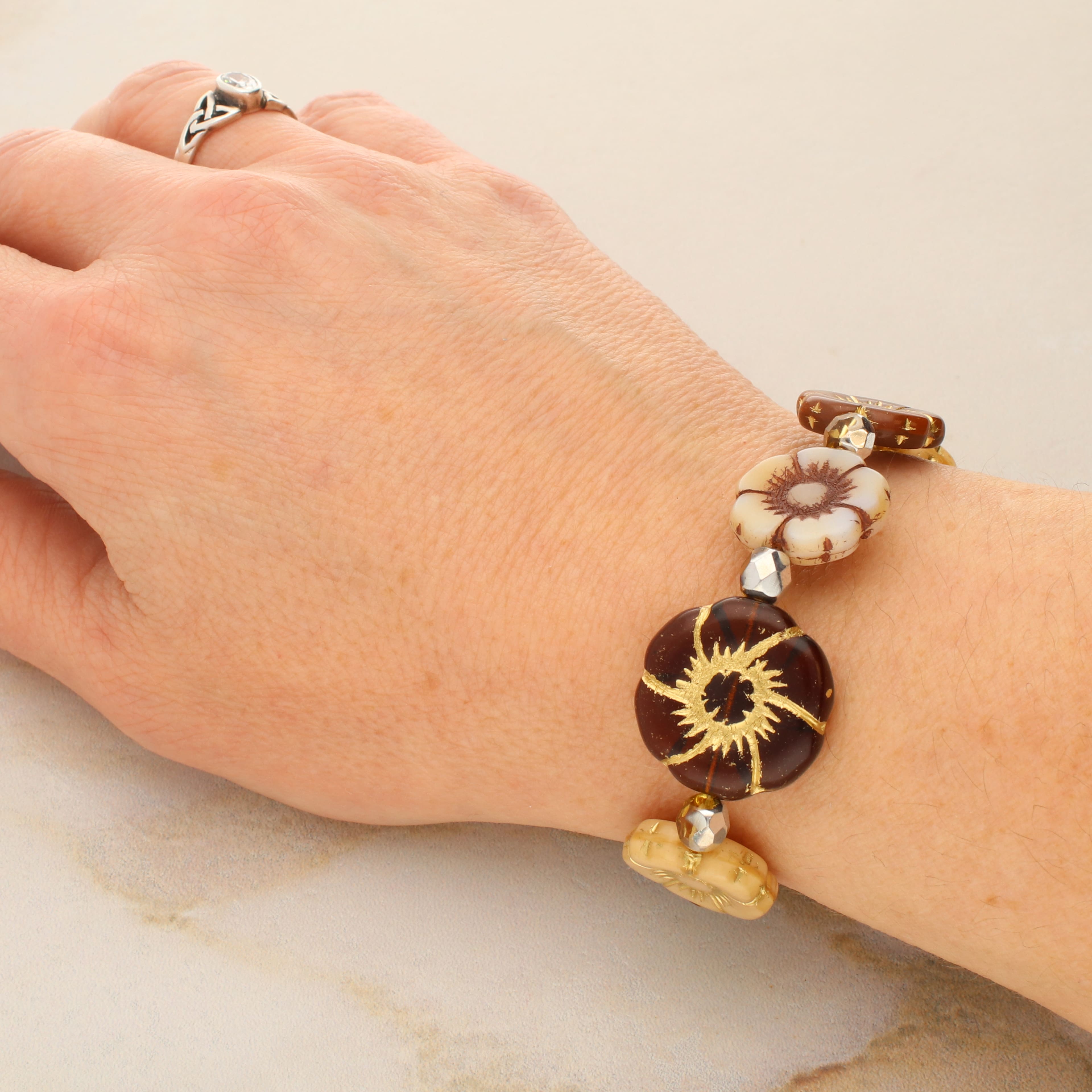 6 Packs: 15 ct. (90 total) Honey Autumn Czech Glass Flower Bead Mix by Bead Landing™