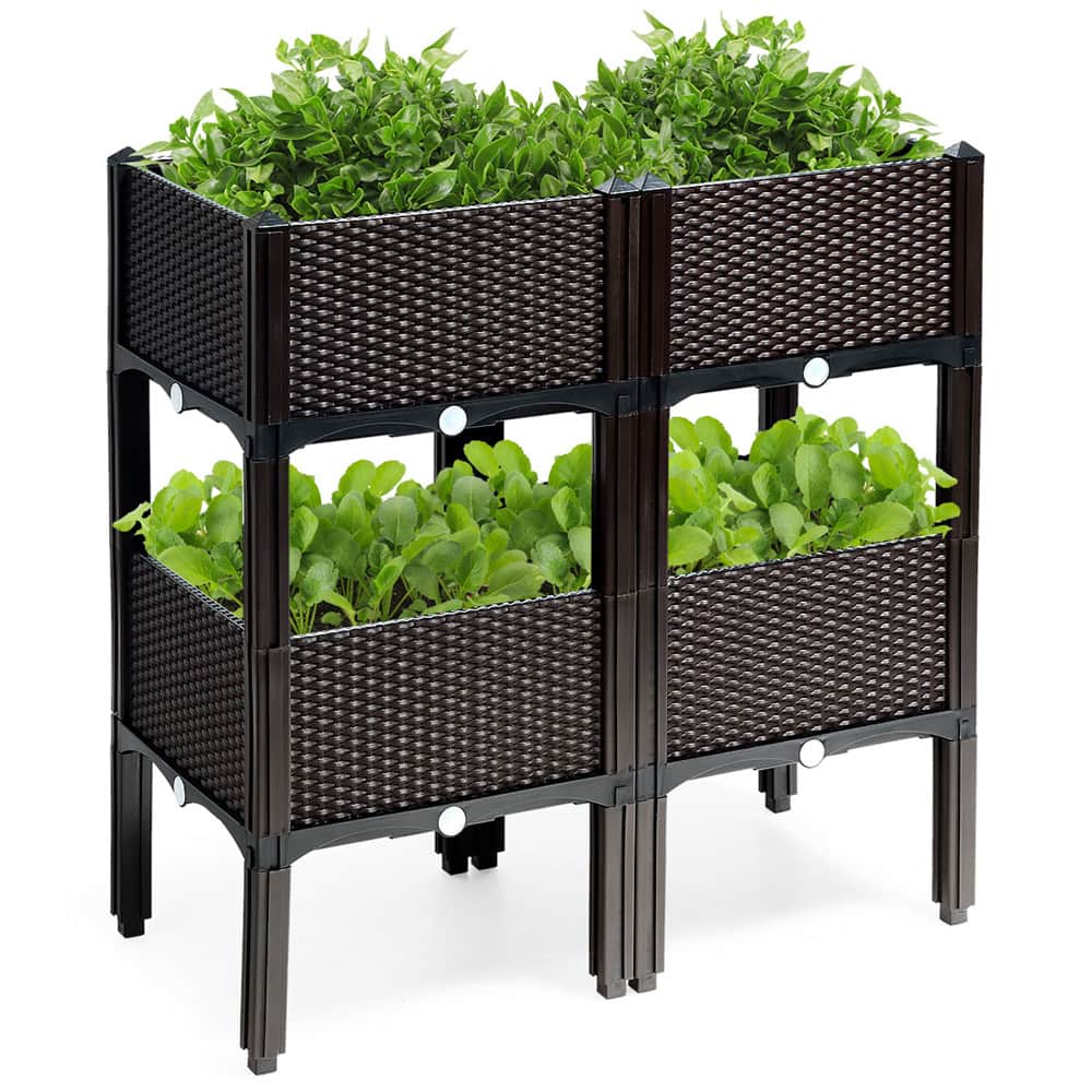 Costway 16" x 17.5" Black & Brown Raised Garden Planter Boxes, 4ct.