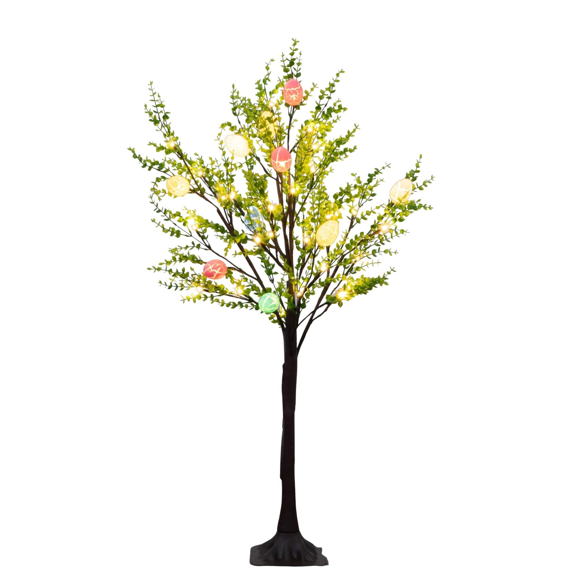 3ft. Pre-Lit Artificial Easter Egg Twig Tree with Greens and 40 Warm White LED Lights