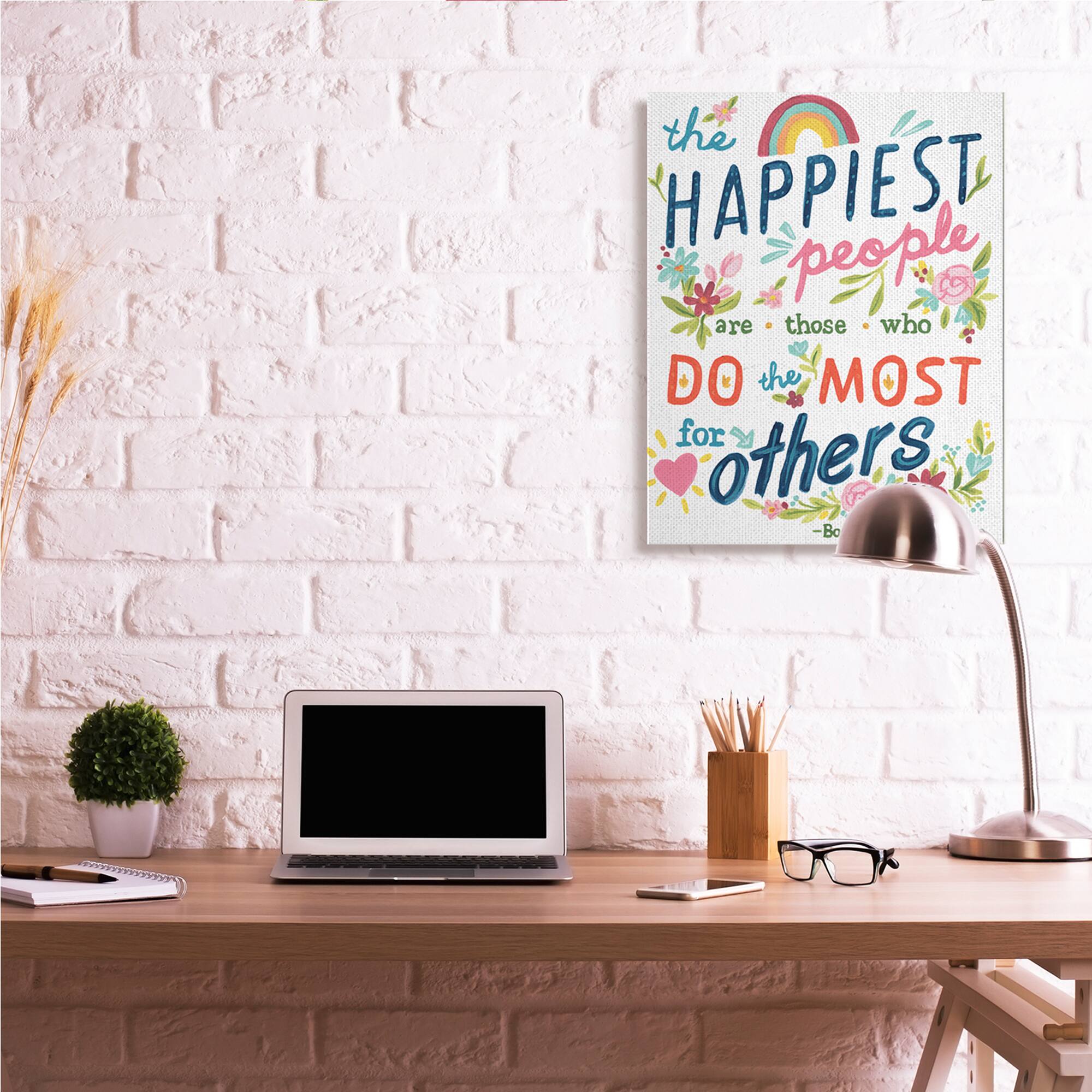 Stupell Industries Happy People Do Most for Others Phrase Whimsical Florals Canvas Wall Art