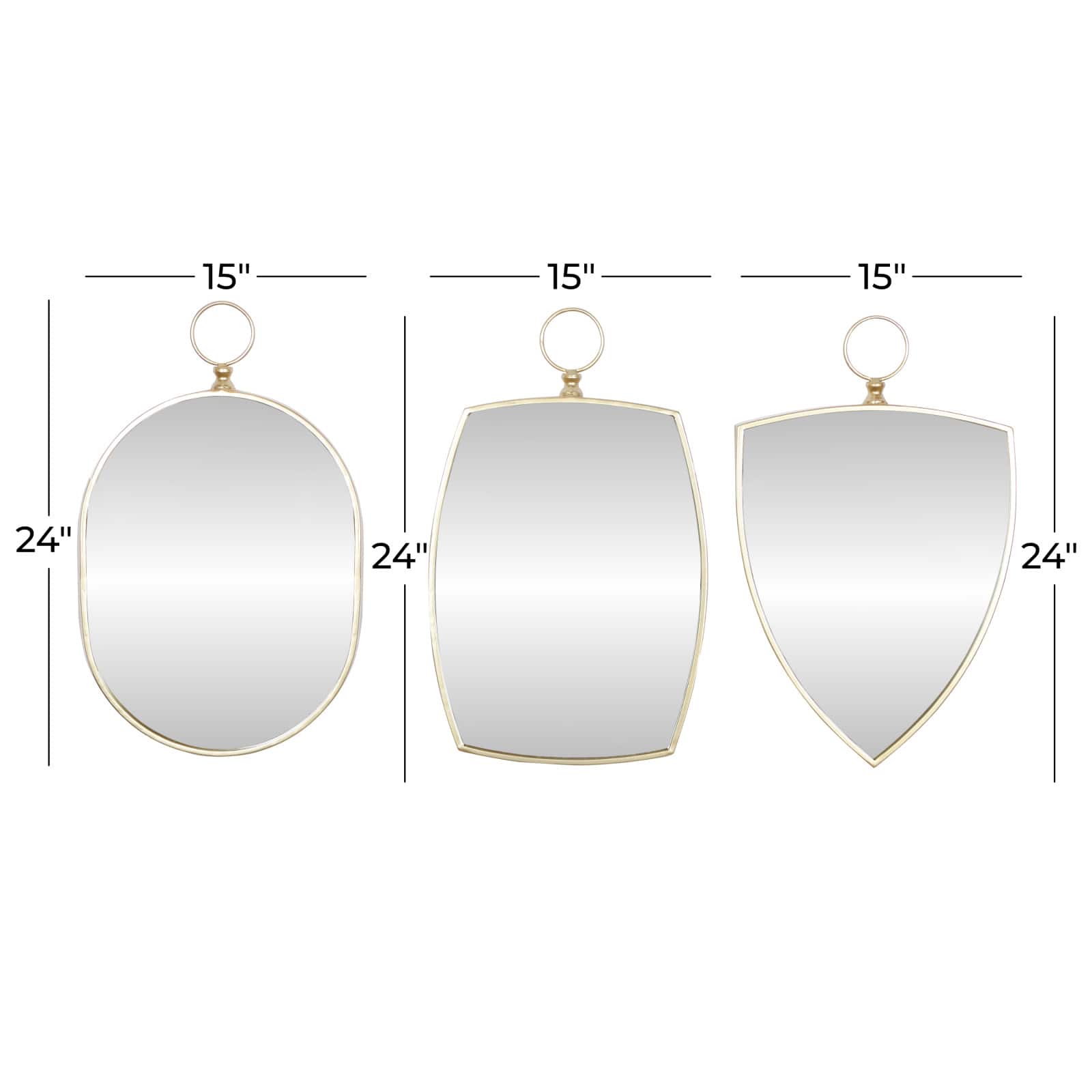 Set of 3 Gold Wood Traditional Wall Mirror 24", 24", 25"