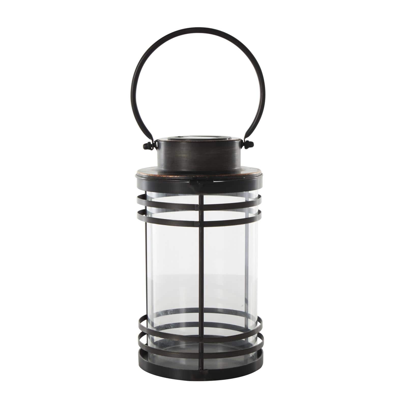 12" Black Metal Candle Lantern with Round Outlines