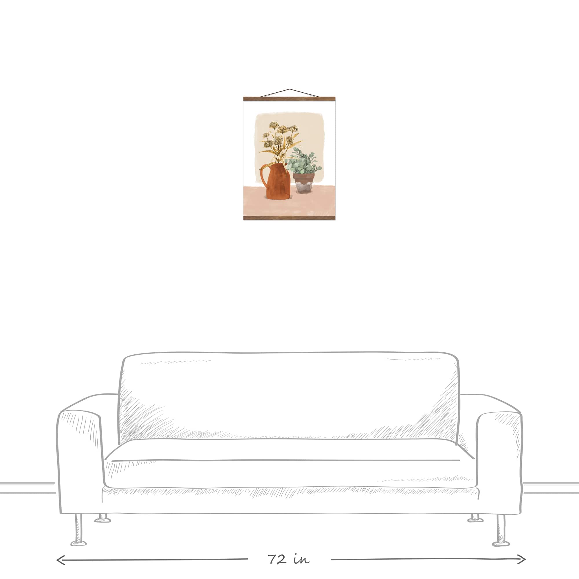 Warm Muted Plants Teak Hanging Canvas