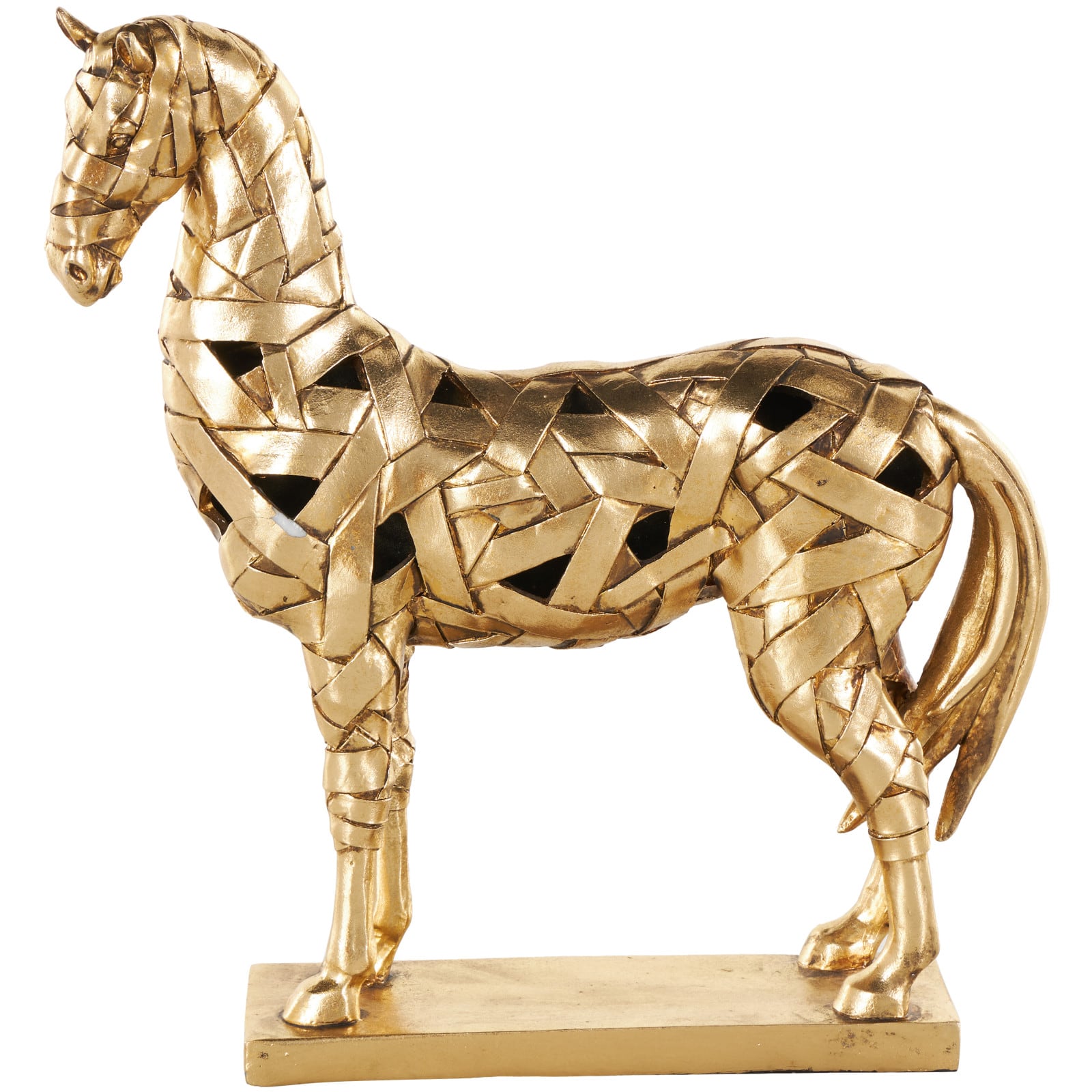 13.75" Gold Resin Wrapped Horse Sculpture with Rectangular Base