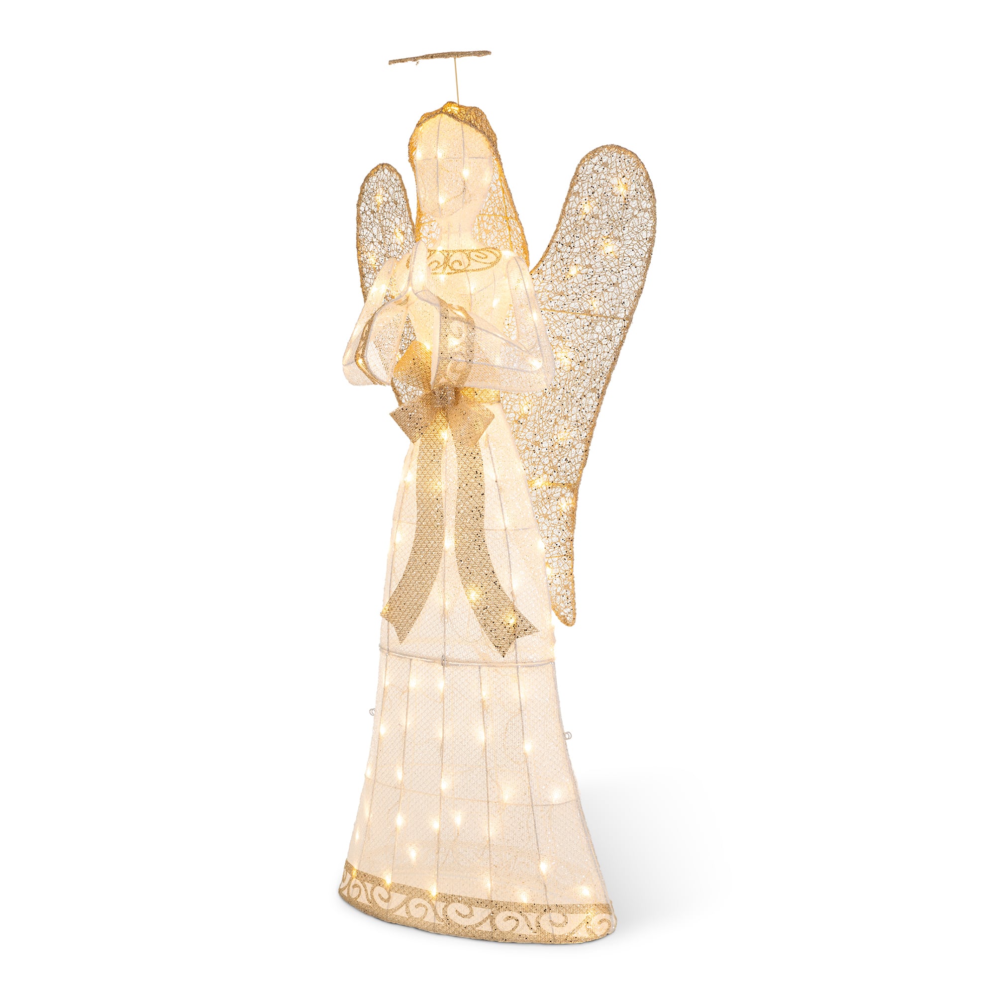 Glitzhome® 63" Christmas 3D Glittered Fabric Angel with 120 Warm White LED Lights