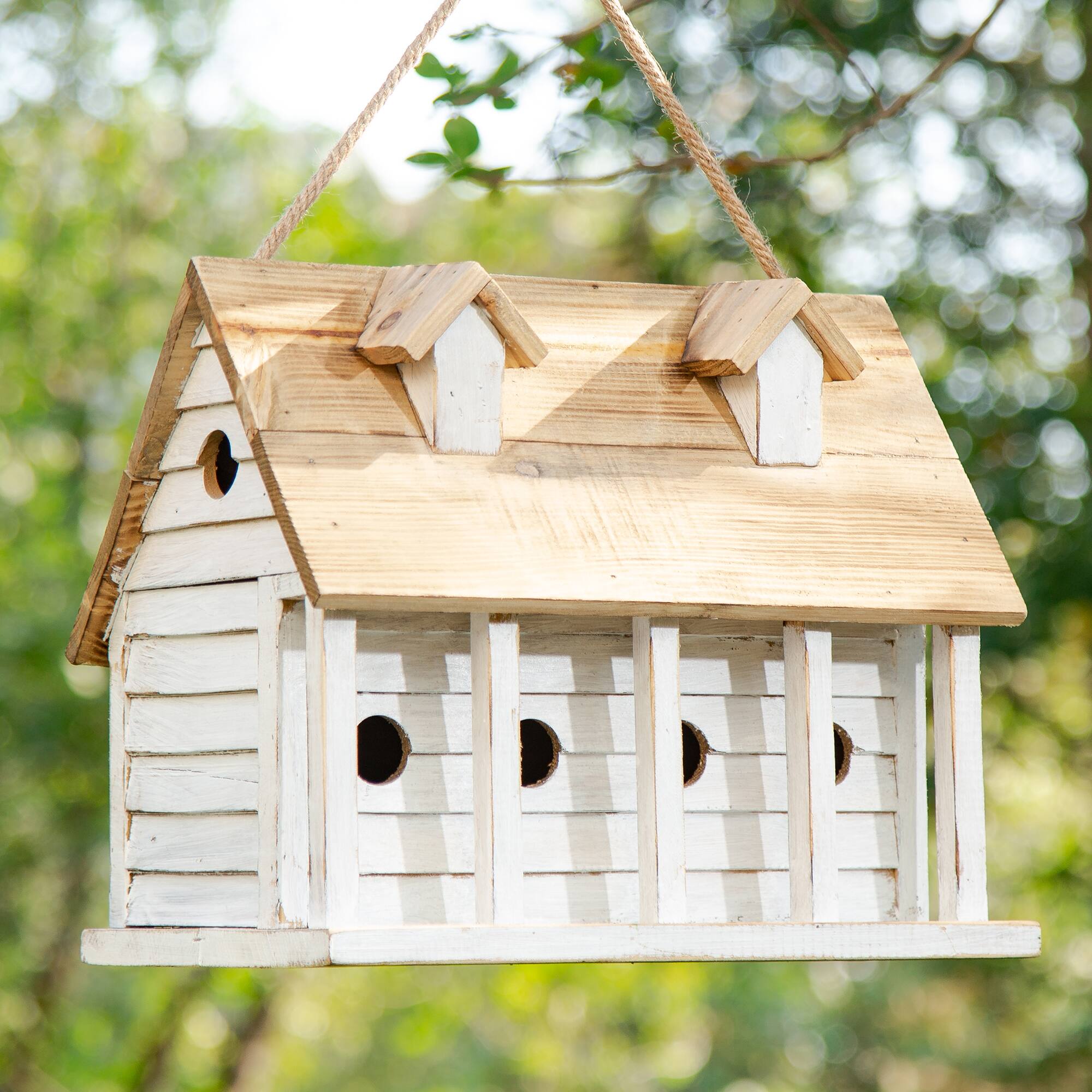 Glitzhome® 14.25" Retro White Distressed Cottage Birdhouse