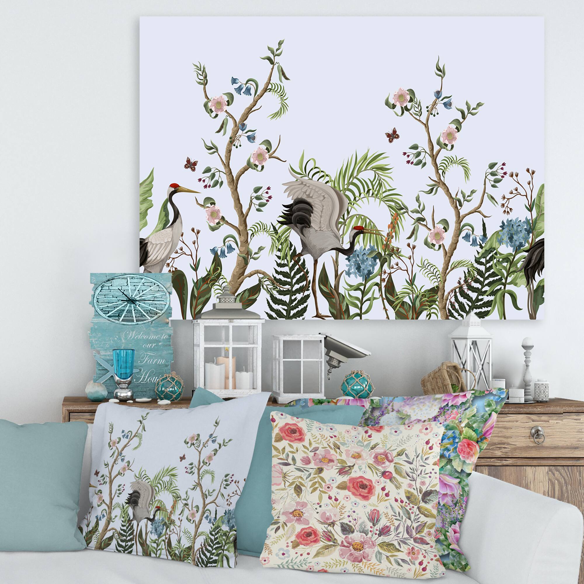 Designart - Border With Cranes & Peonies In Chinoiserie Style