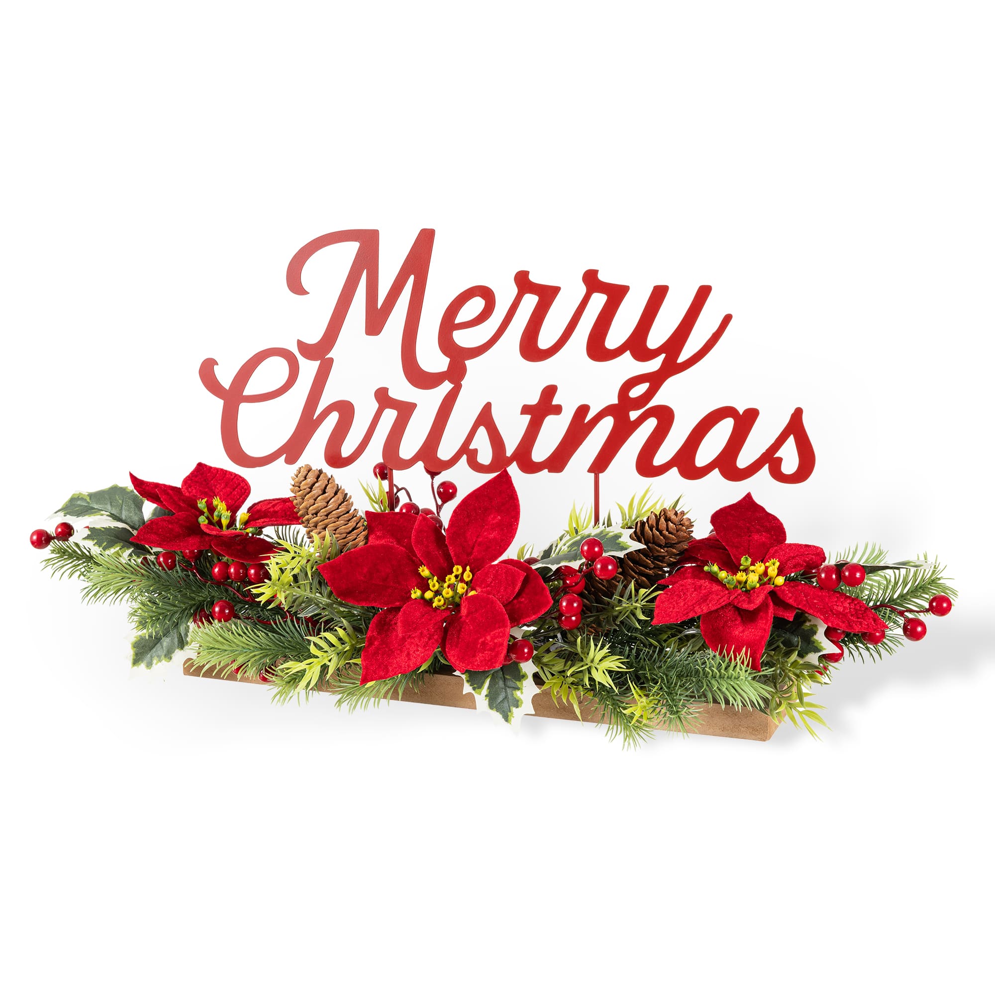 Glitzhome® 24" Metal "Merry Christmas" Poinsettia CenterPiece
