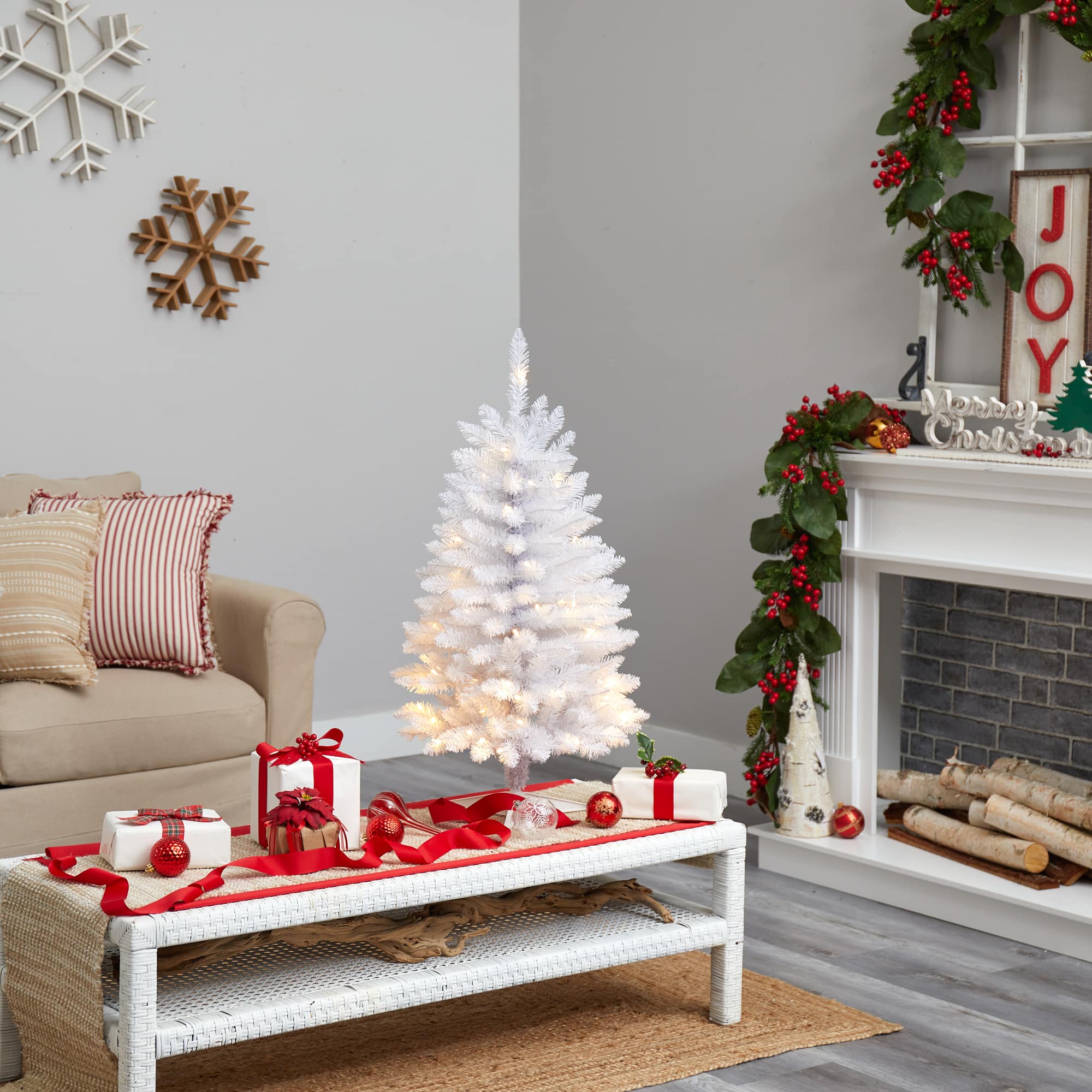 3ft. Pre-Lit White Artificial Christmas Tree, Warm White LED Lights