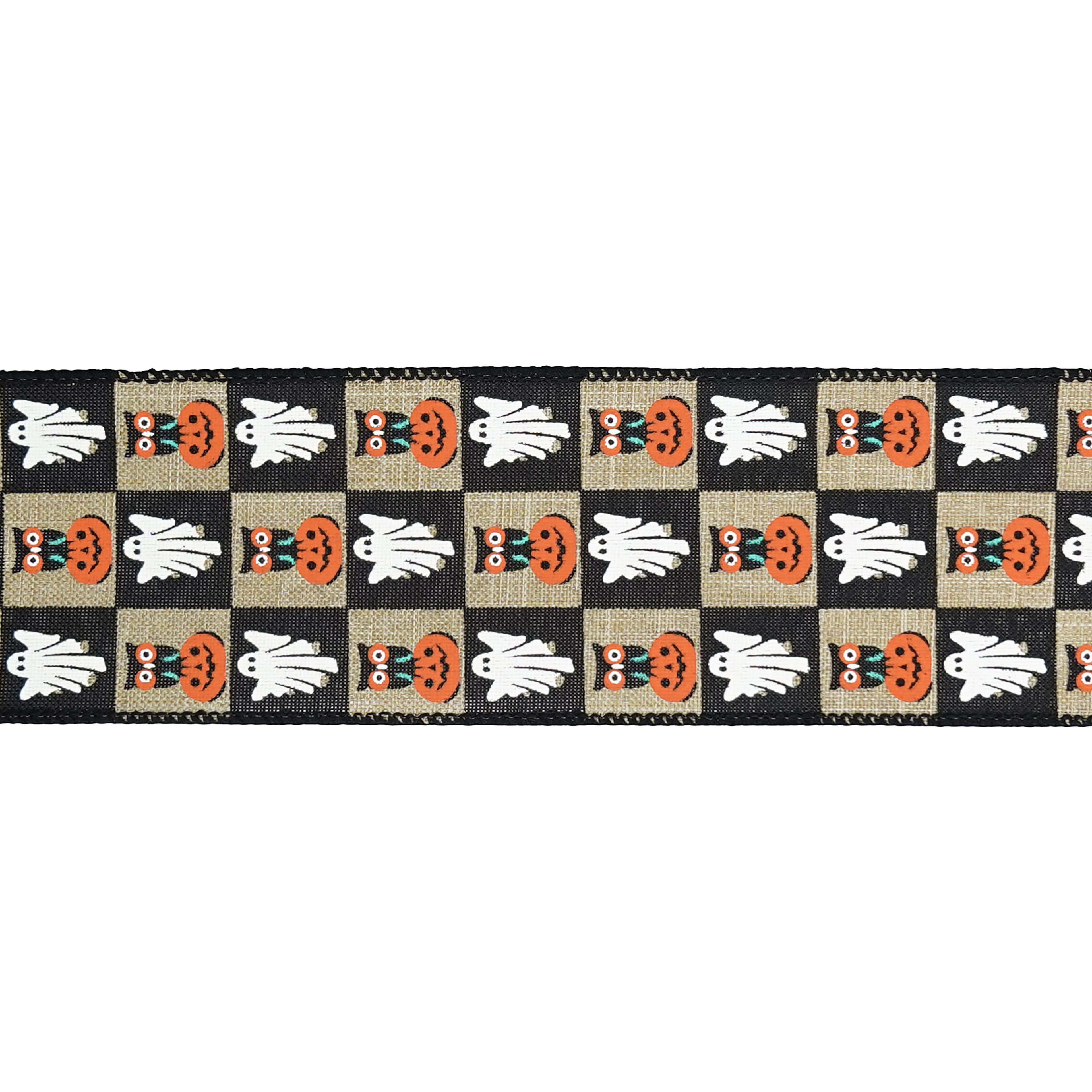 2.5" x 6.6yd. Halloween Check Wired Faux Linen Ribbon by Celebrate It®