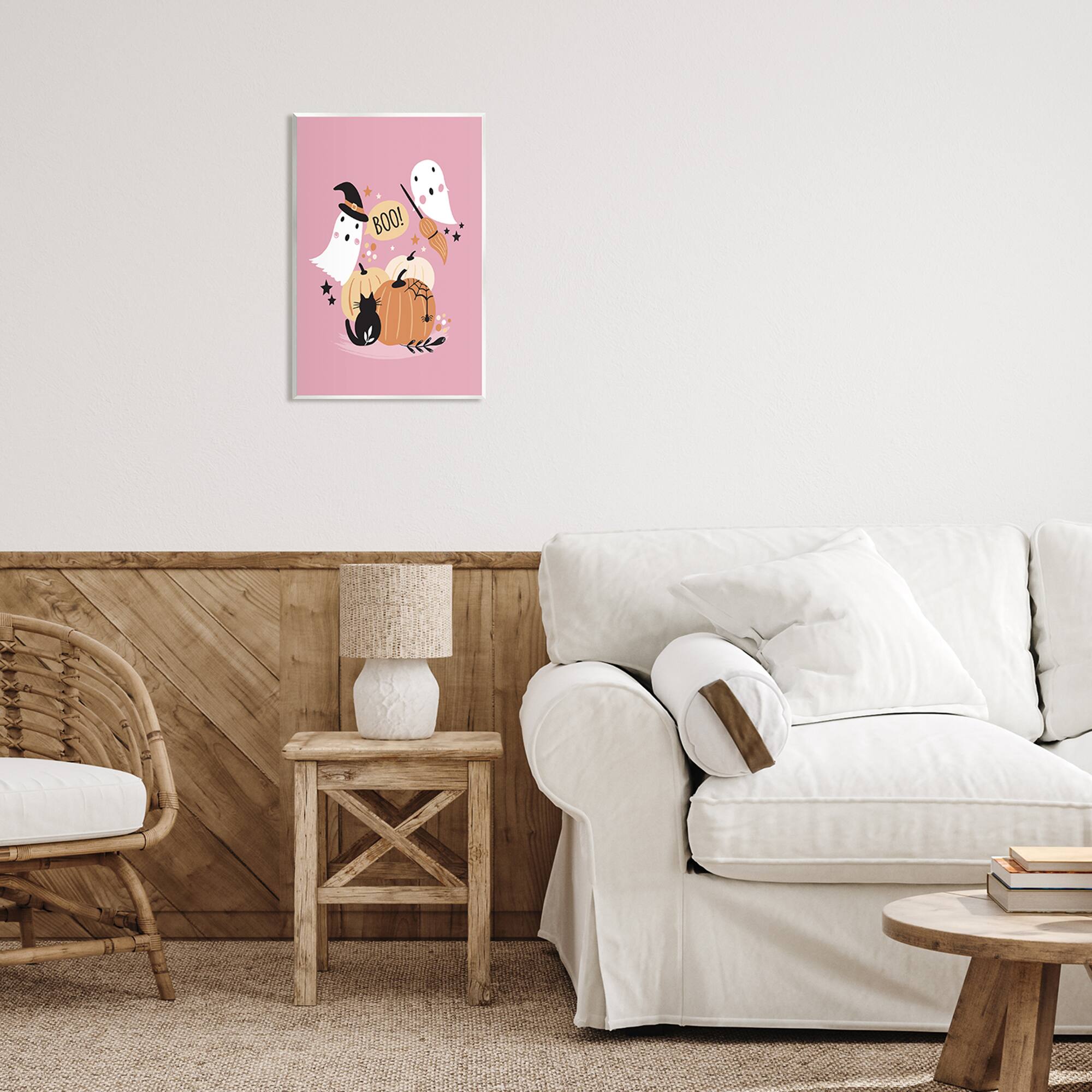Stupell Industries Pink Boo Halloween Ghosts Wall Plaque Art