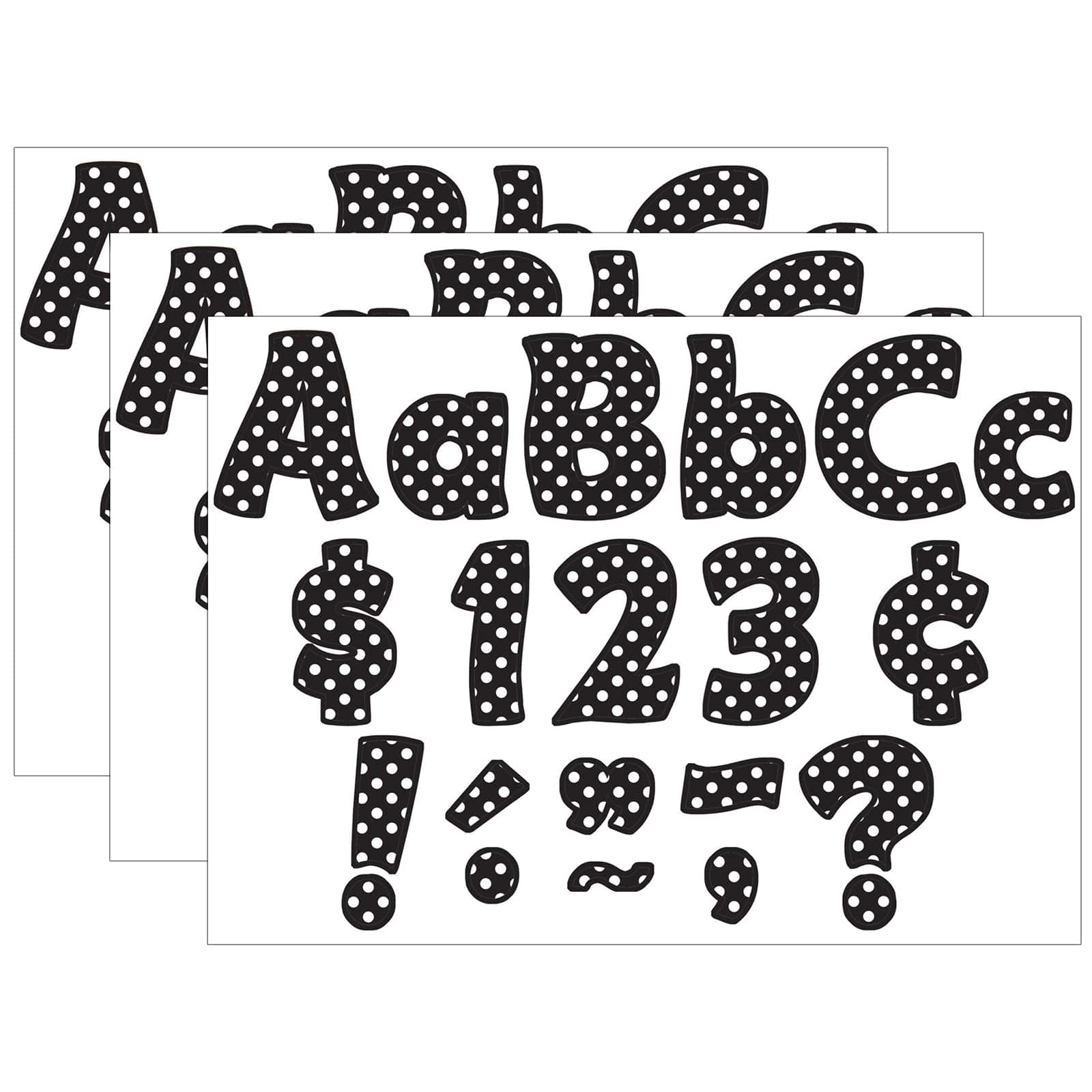 Teacher Created Resources Black Polka Dots Funtastic Font 4" Letters Combo Pack, 3 Packs of 624