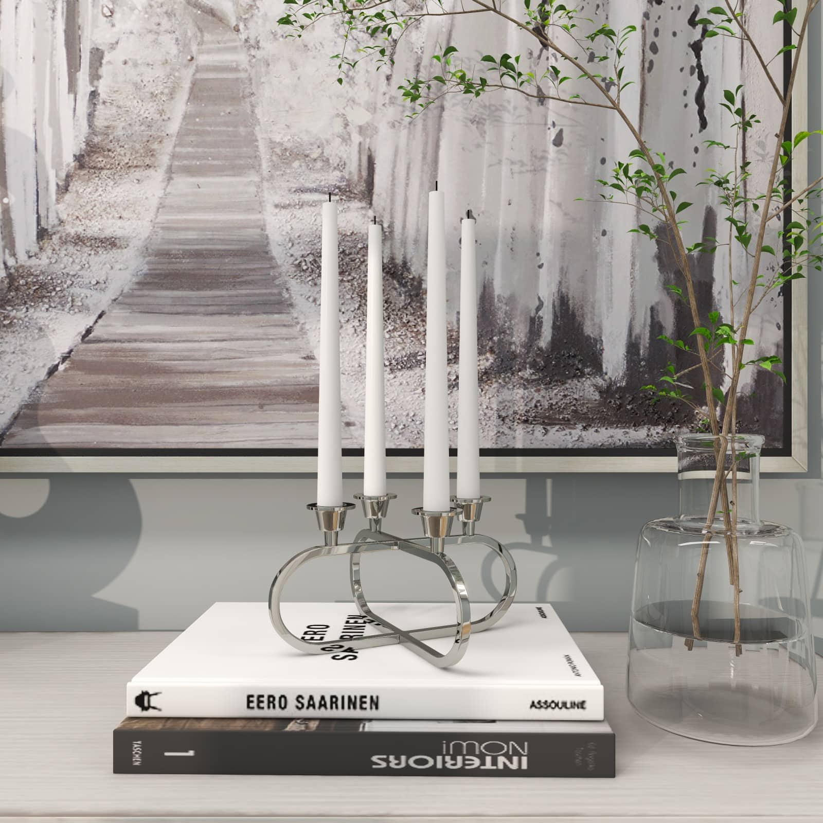 8" Silver Stainless Steel Overlapping Oval Geometric Candelabra
