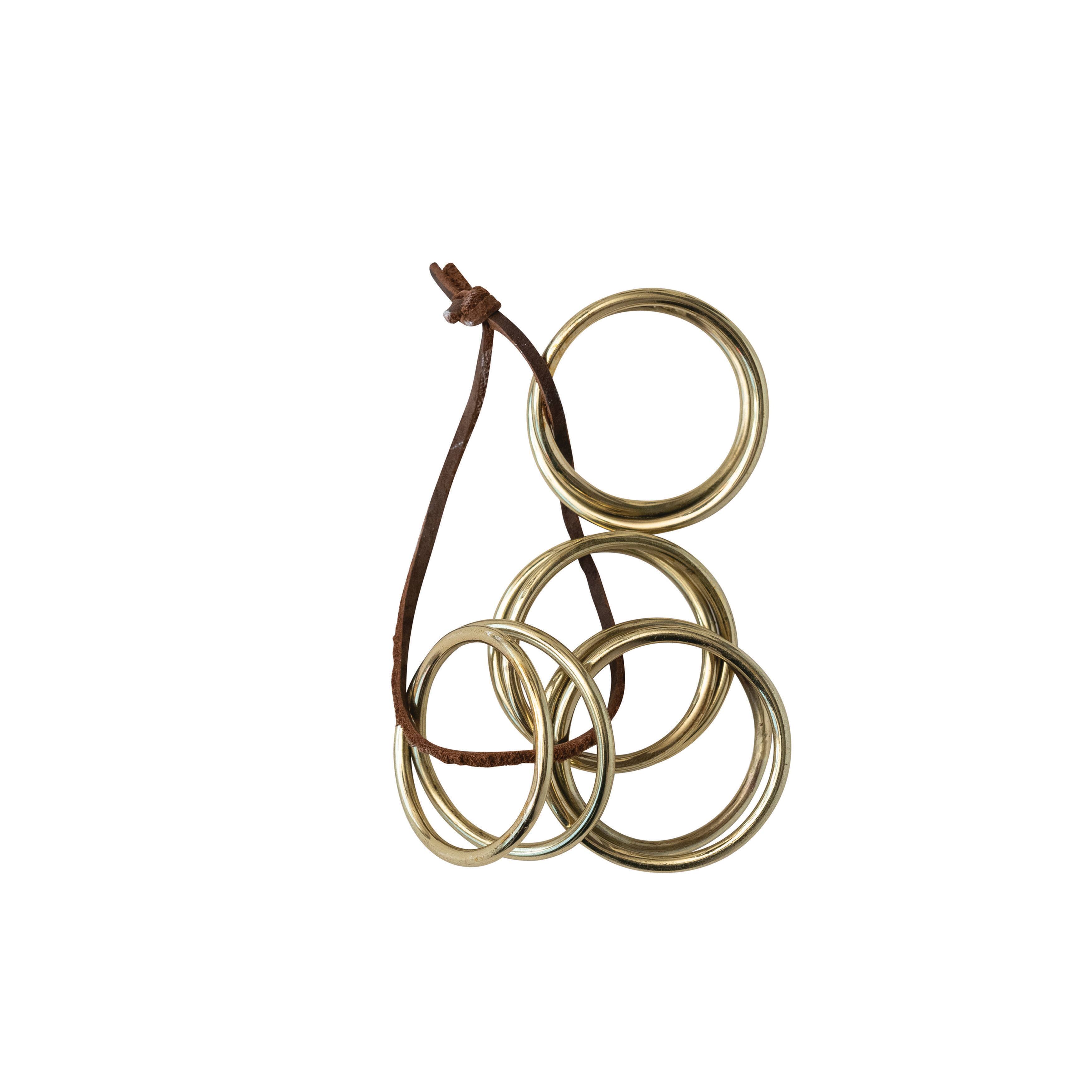 Hello Honey® Modern Round Brass Napkin Rings with Leather Tie Set