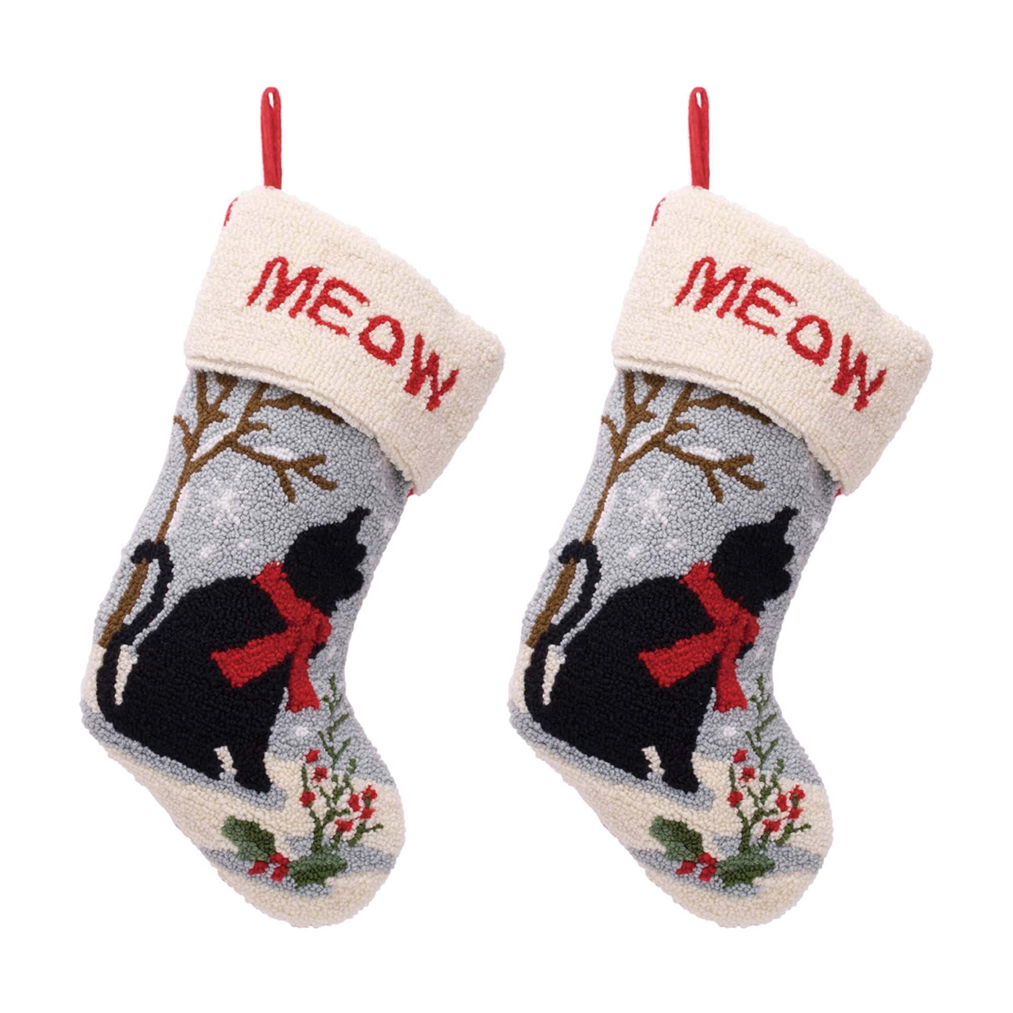 Glitzhome® 20" Cat Hooked Stockings, 2ct.