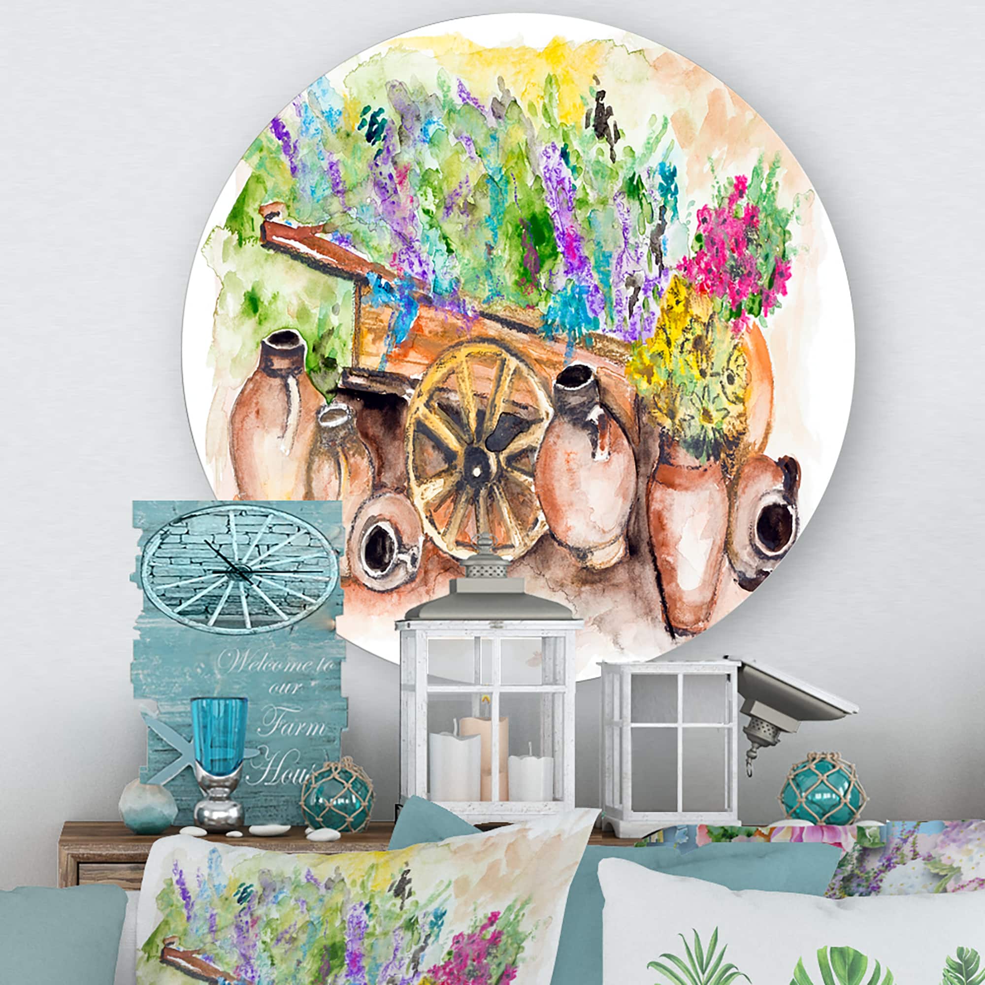 Designart - Lavender Flowers On Ancient Cart
