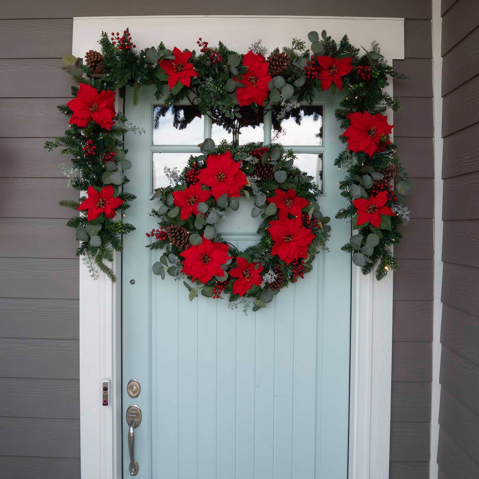 9ft. Pre-Lit LED Christmas Poinsettia Artificial Garland