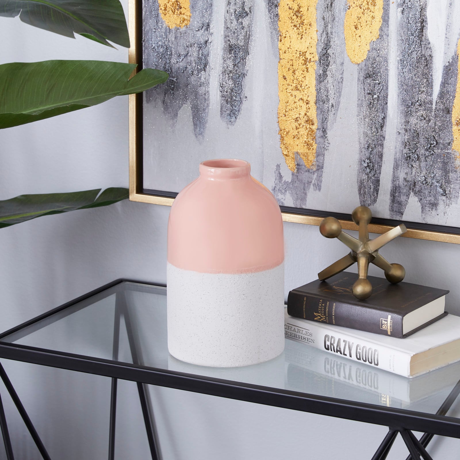 Pink Ceramic Modern Vase, 10" x 6" x 6"