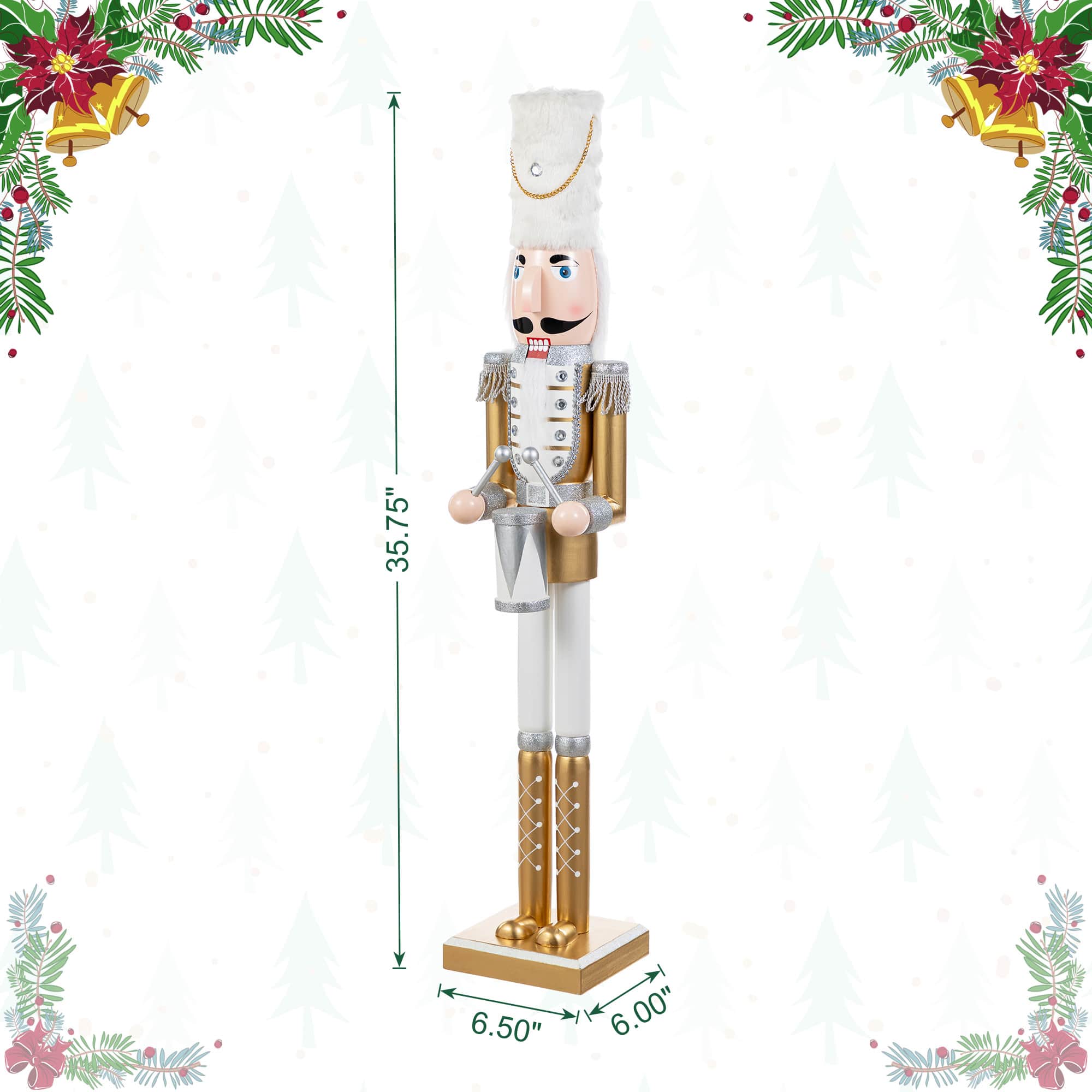 Glitzhome® 35.75"H Wooden Christmas Gold Dressed Soldier Nutcracker