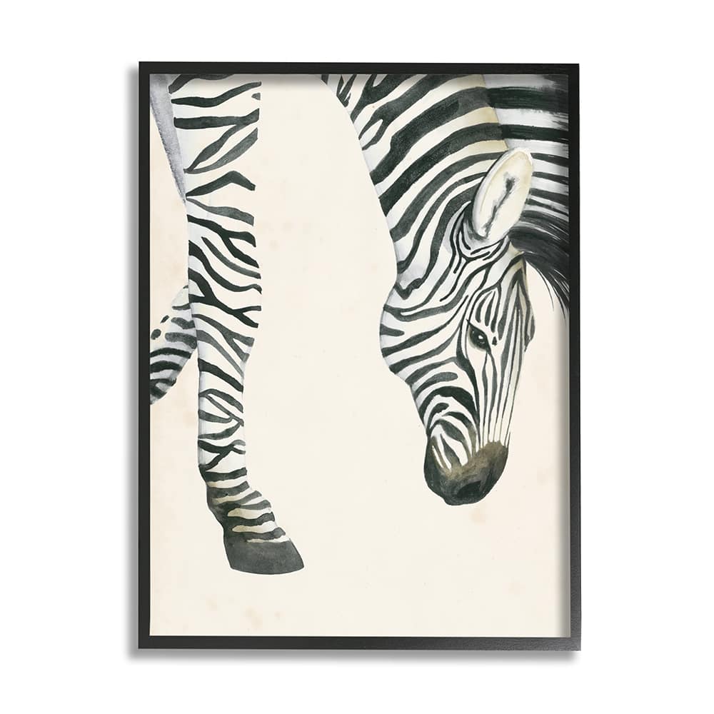 Stupell Industries Zebra Grazing Striped Safari Animal Hoof Detail in Black Frame Wall Art