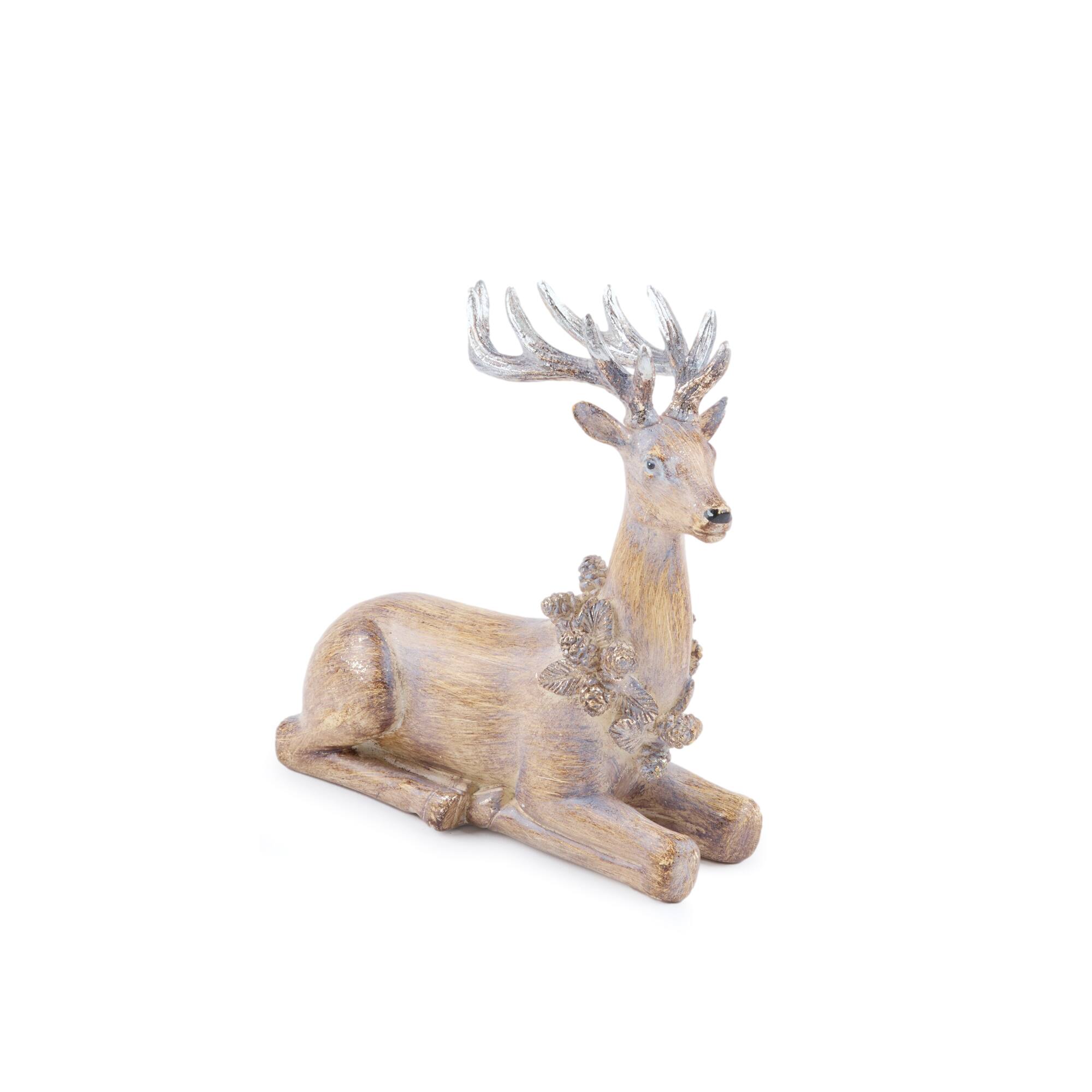 Melrose Glittered Deer with Wreath Figurines Set
