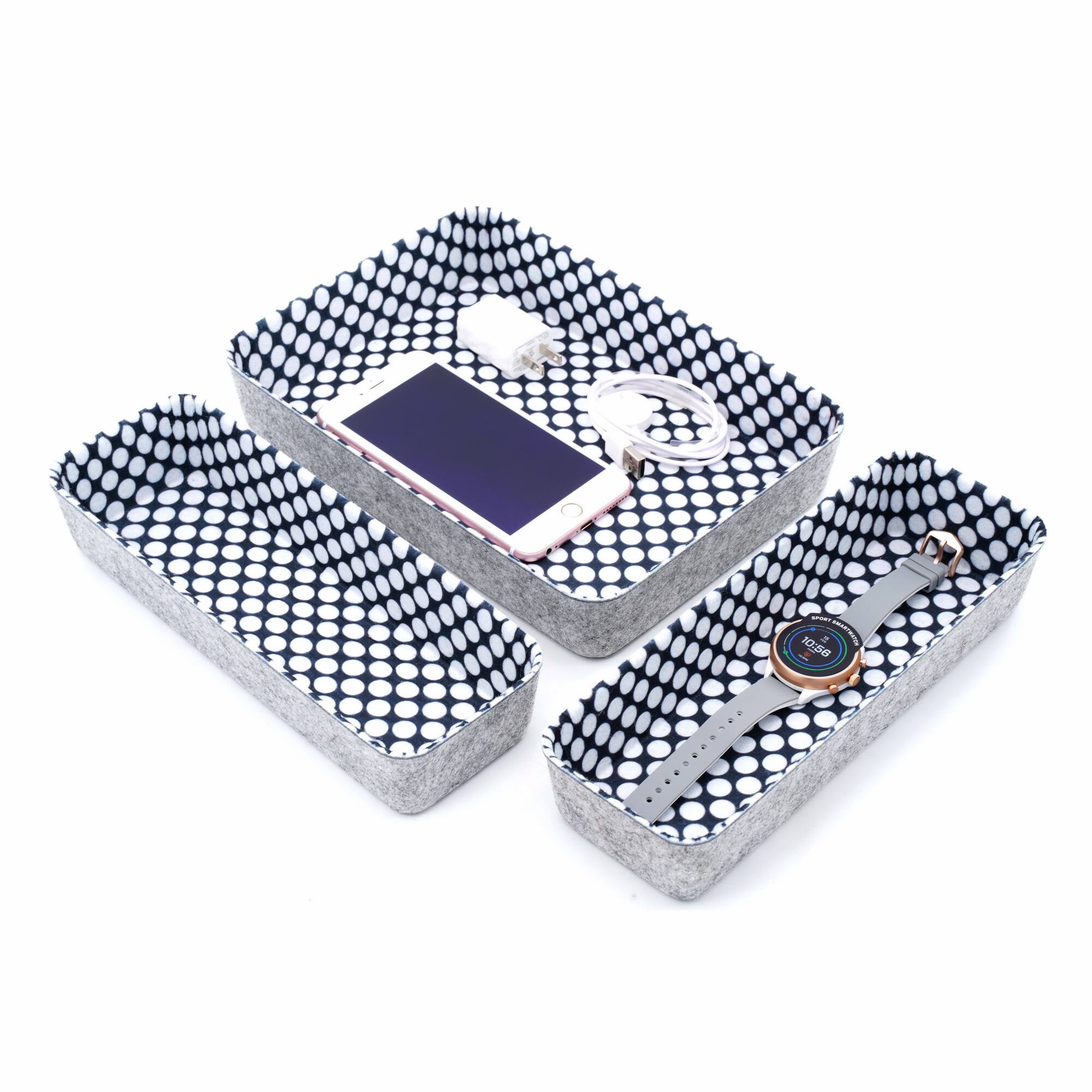 Welaxy Felt 3 Piece Polka Dot Drawer Organizer Set