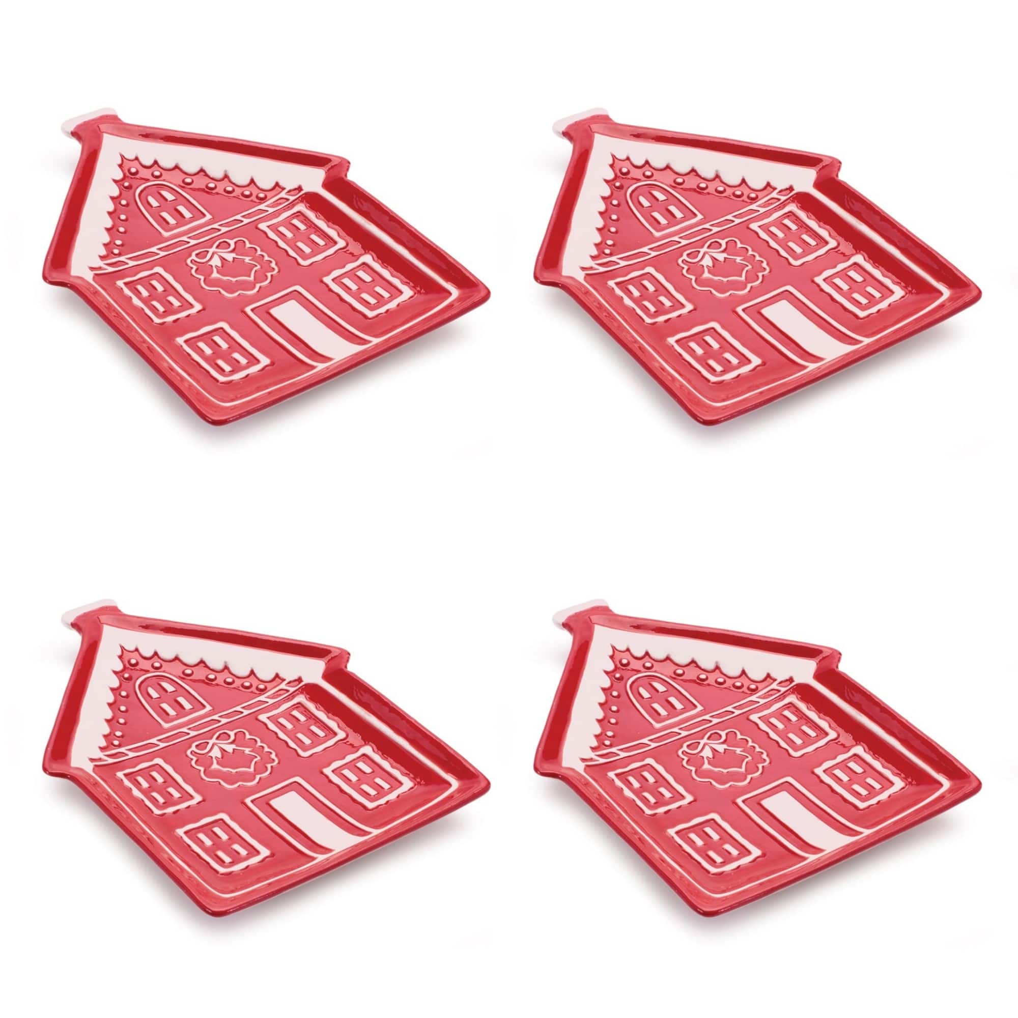 Melrose 8.5" Red Gingerbread House Ceramic Plates, 4ct.