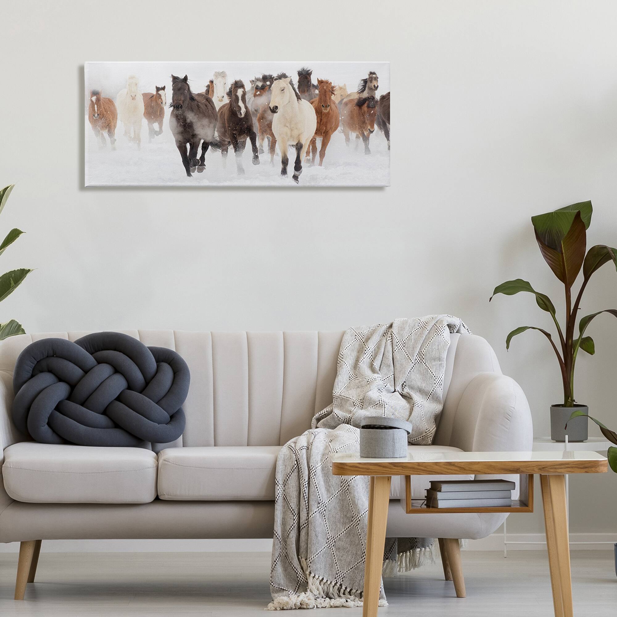 Stupell Industries Wild Horses Herd Foggy Winter Day  Canvas Wall Art