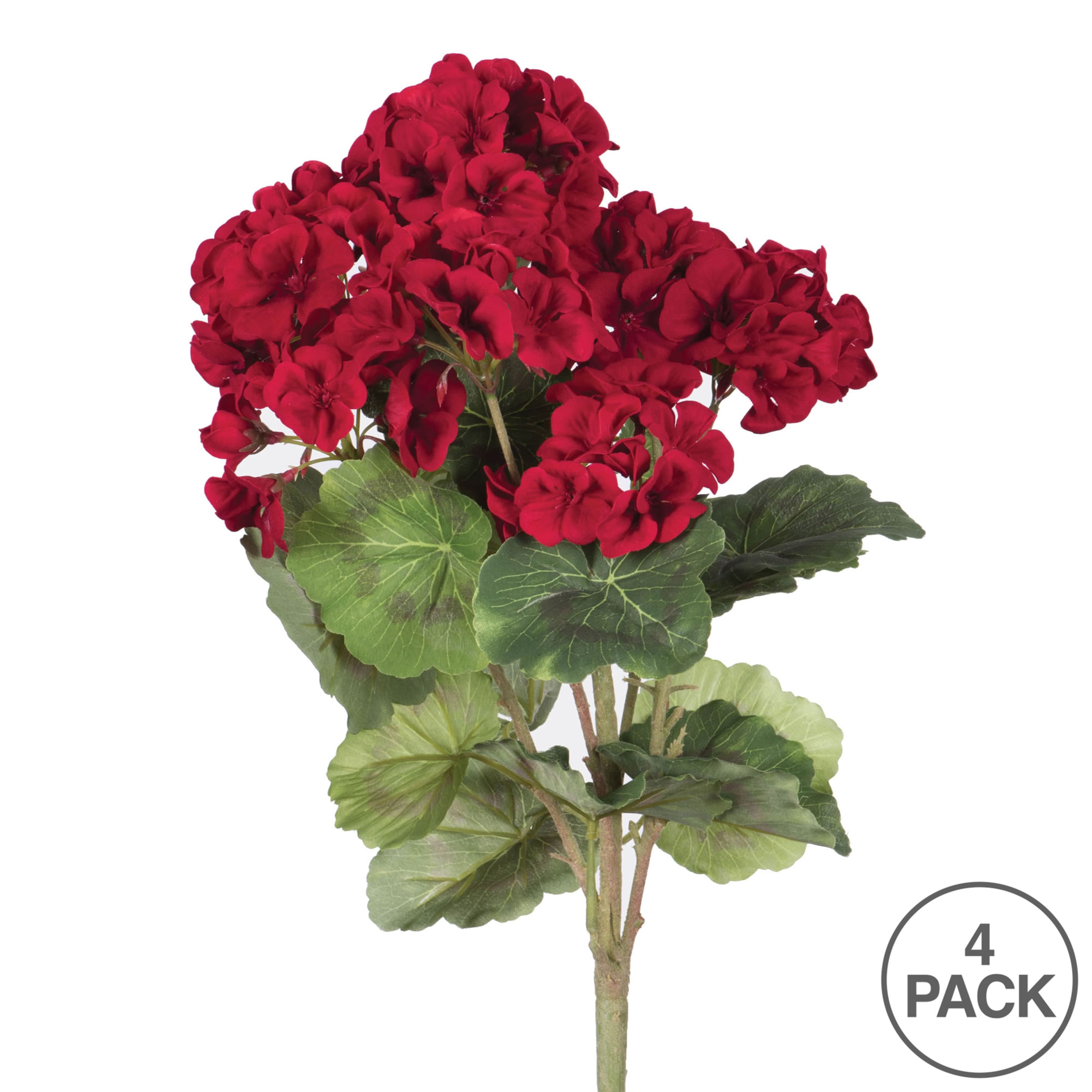 18" Artificial Red Geranium Bush, 4ct.